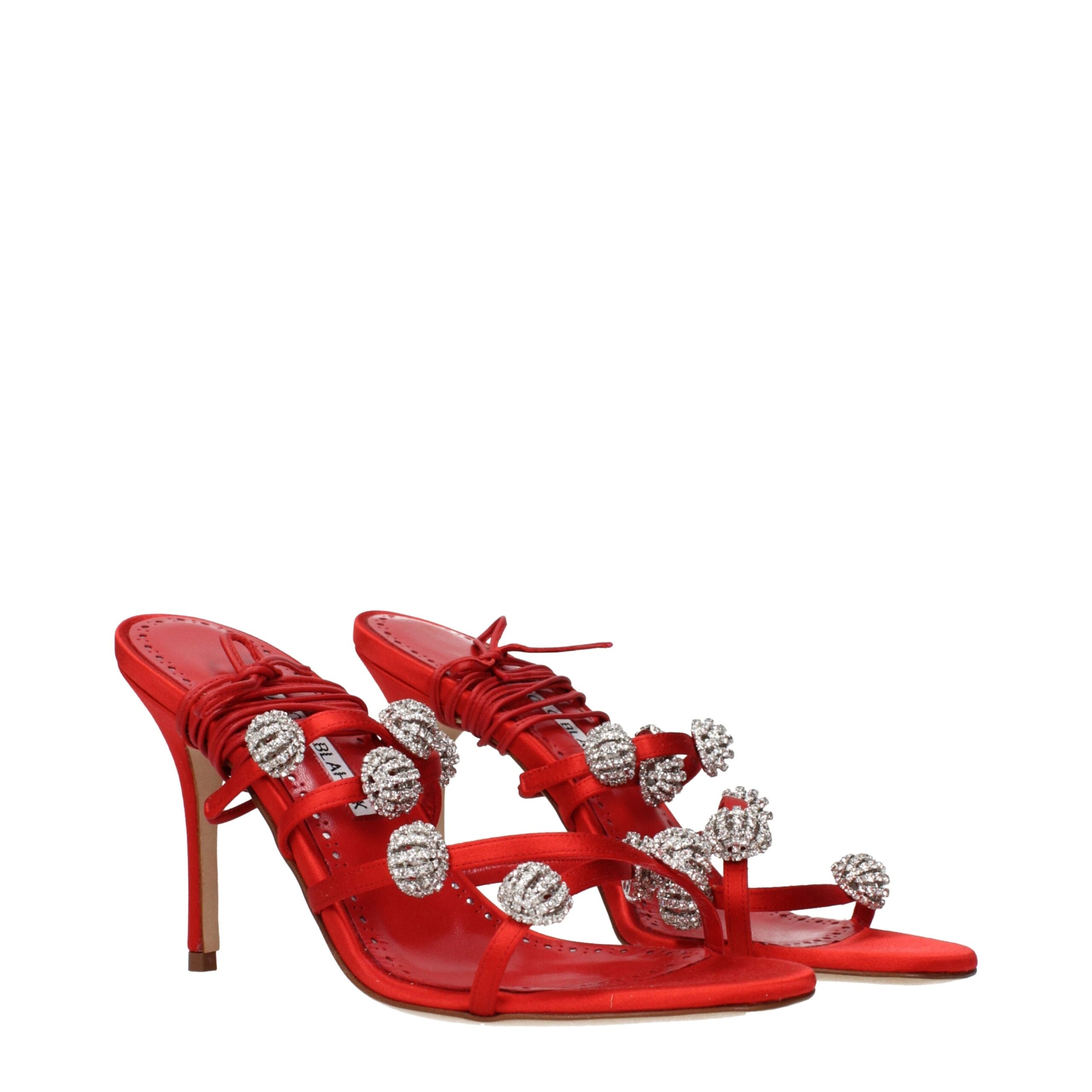 Manolo Blahnik Rote Satin Stiletto-Sandalen