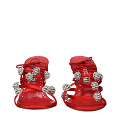 Manolo Blahnik Rote Satin Stiletto-Sandalen