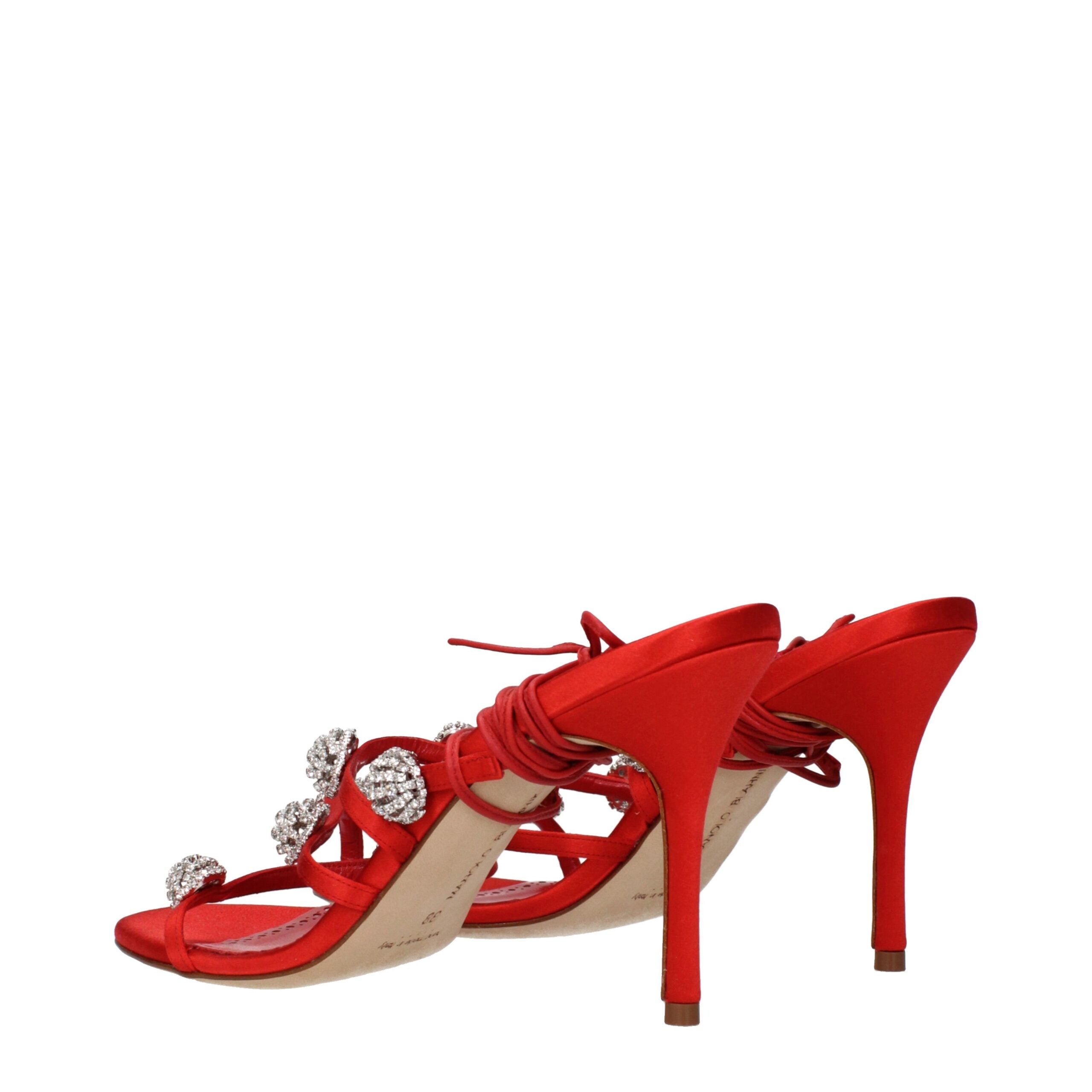 Manolo Blahnik Rote Satin Stiletto-Sandalen