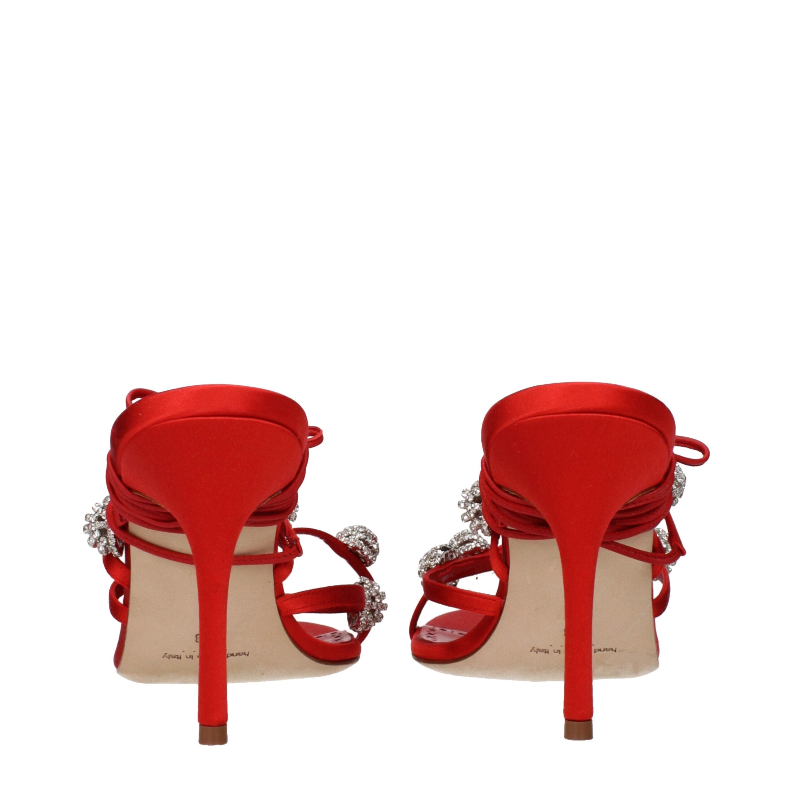 Manolo Blahnik Rote Satin Stiletto-Sandalen