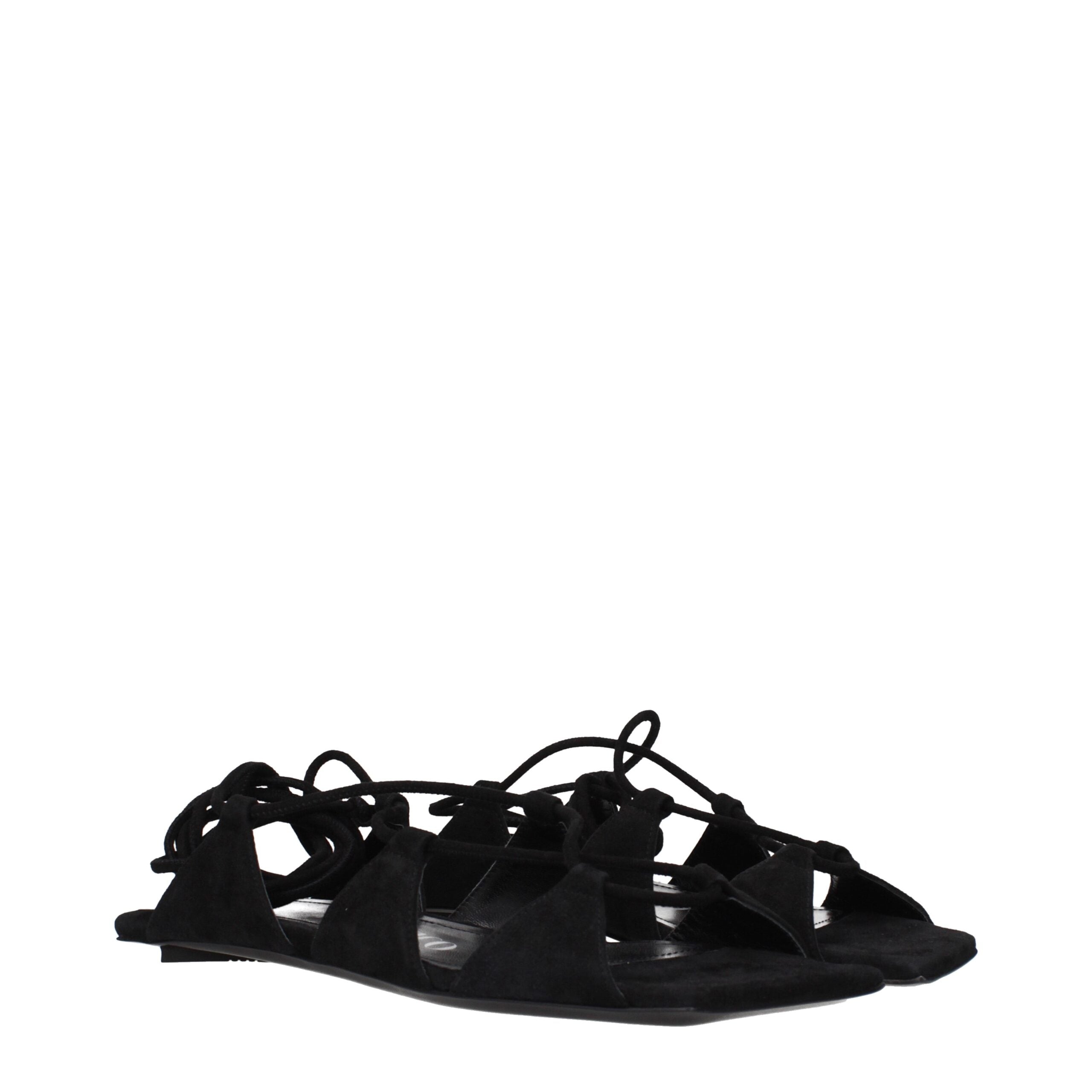 The Attico Schwarze flache Ledersandalen