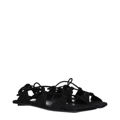 The Attico Schwarze flache Ledersandalen
