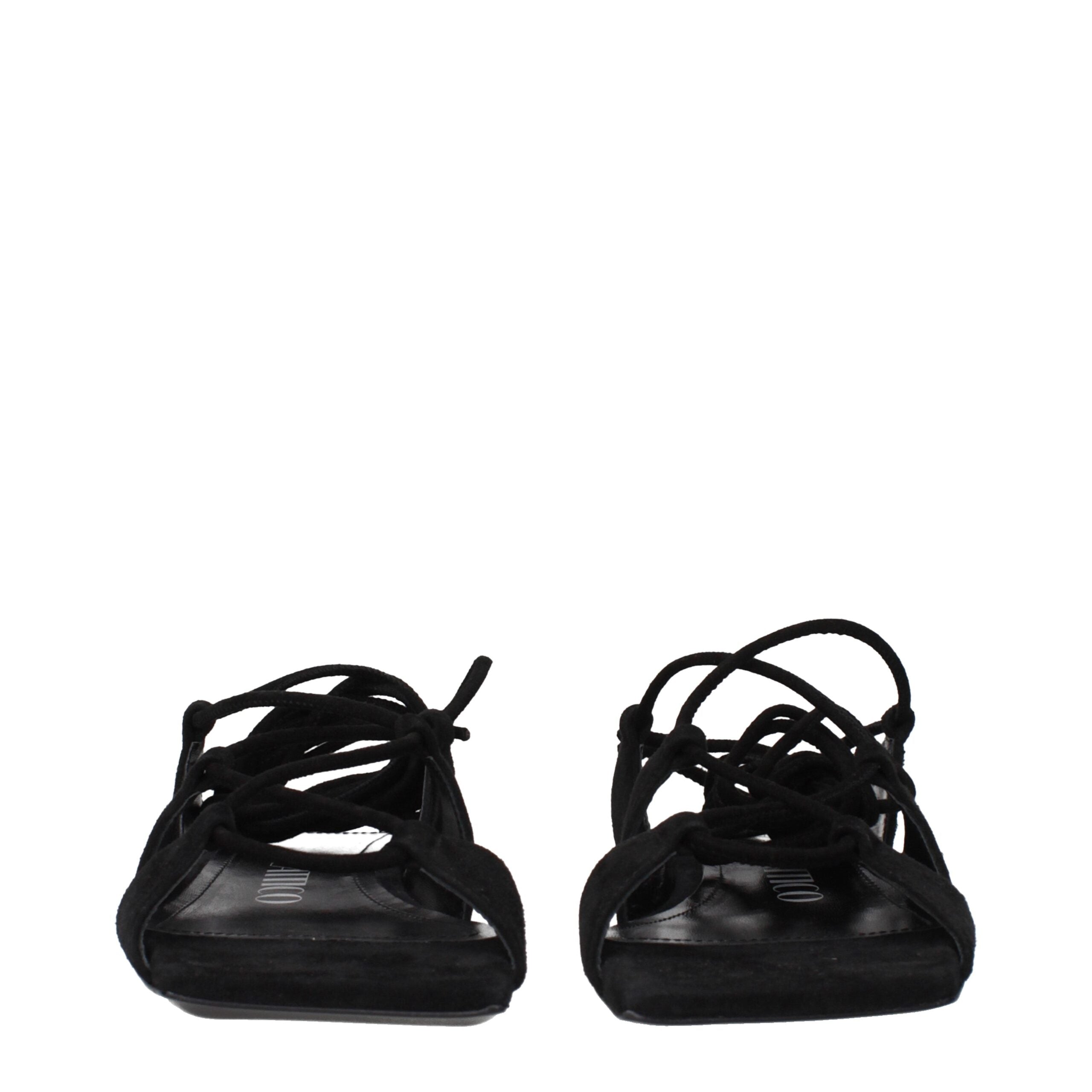 The Attico Schwarze flache Ledersandalen