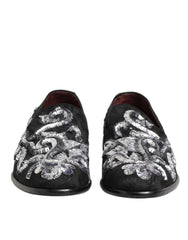 Dolce & Gabbana Schwarze, silberne Pailletten-Slipper Herren Anzugschuhe