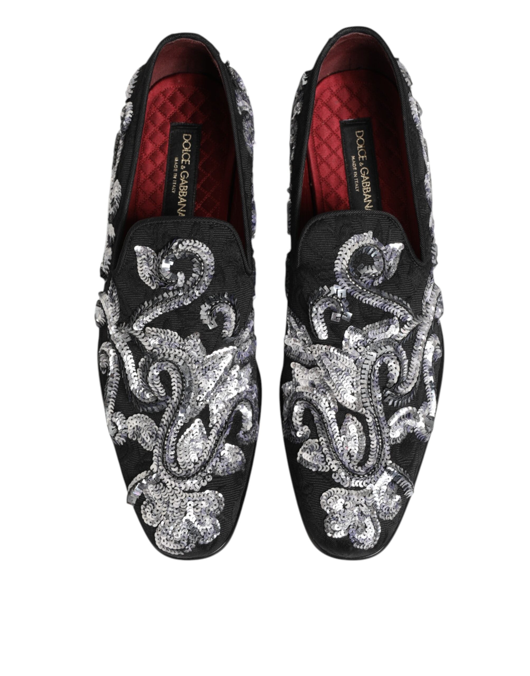 Dolce & Gabbana Schwarze, silberne Pailletten-Slipper Herren Anzugschuhe