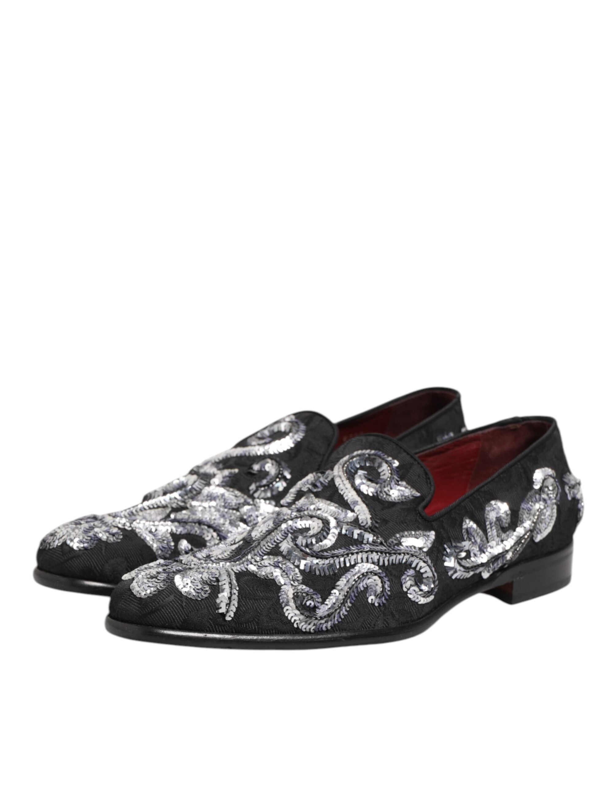 Dolce & Gabbana Schwarze, silberne Pailletten-Slipper Herren Anzugschuhe