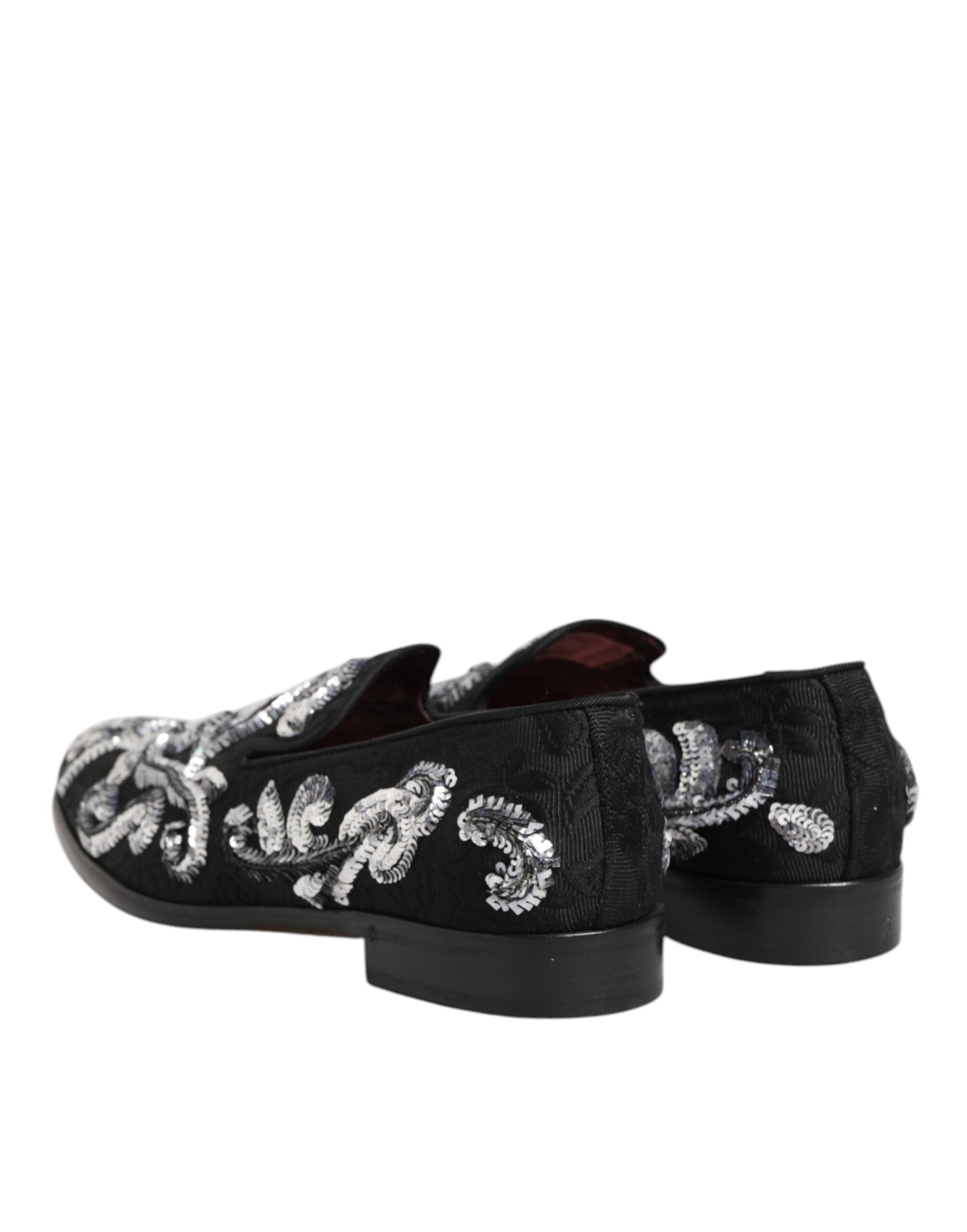 Dolce & Gabbana Schwarze, silberne Pailletten-Slipper Herren Anzugschuhe