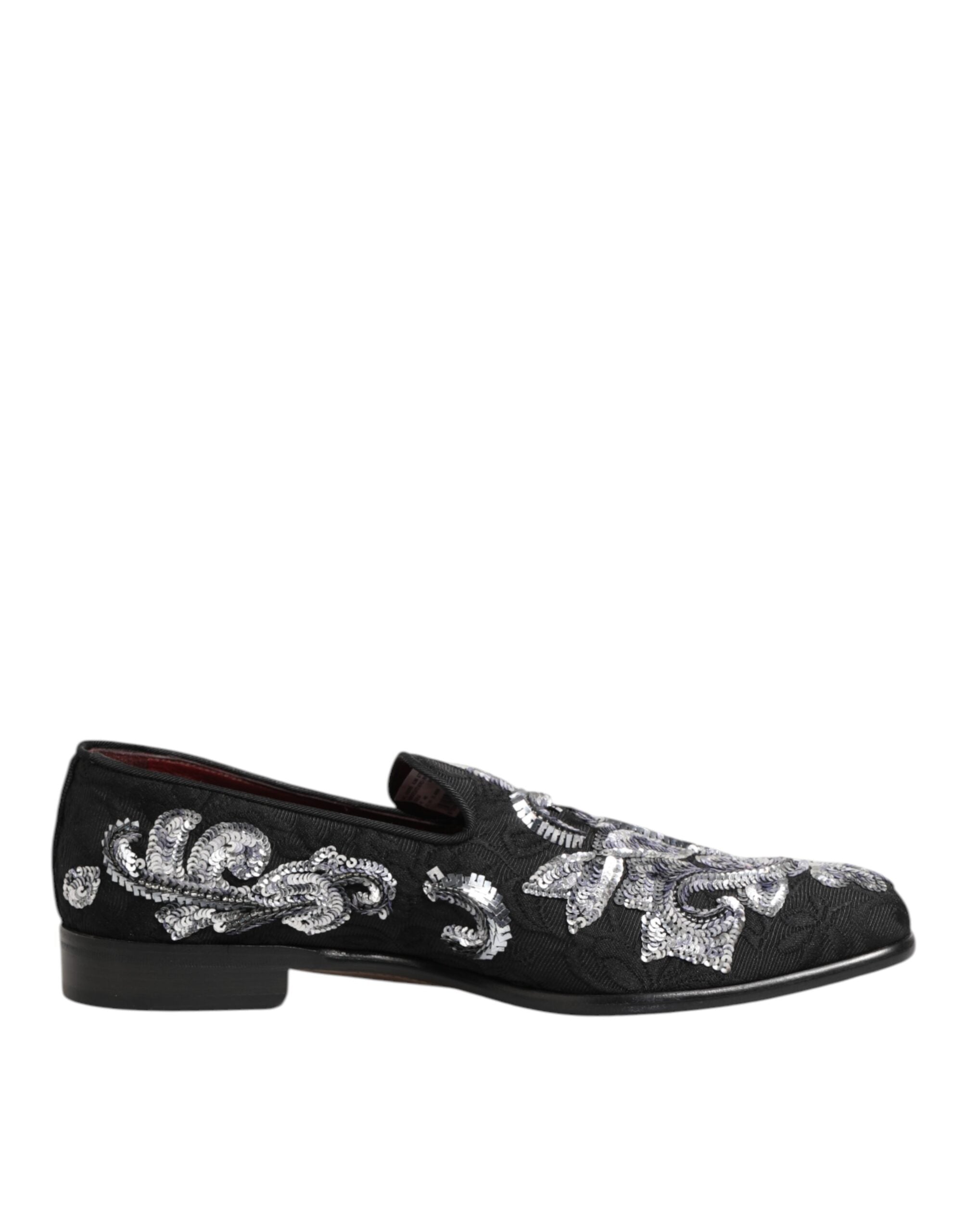 Dolce & Gabbana Schwarze, silberne Pailletten-Slipper Herren Anzugschuhe