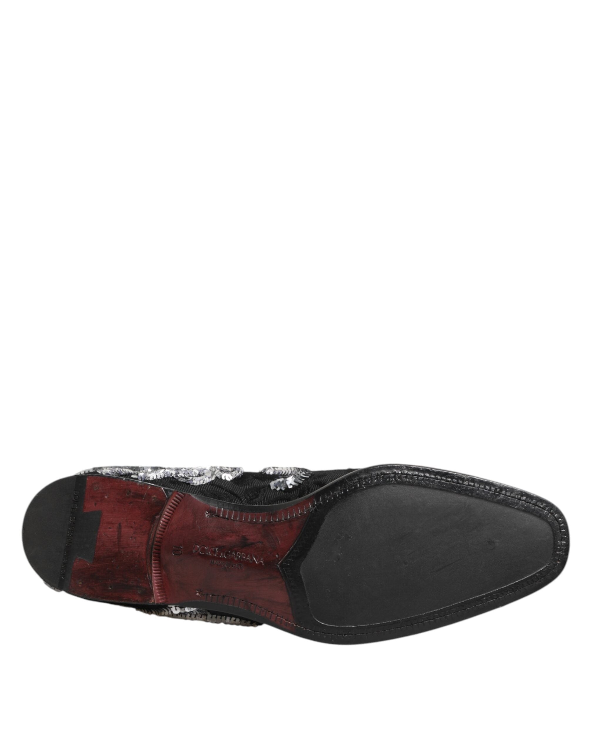 Dolce & Gabbana Schwarze, silberne Pailletten-Slipper Herren Anzugschuhe