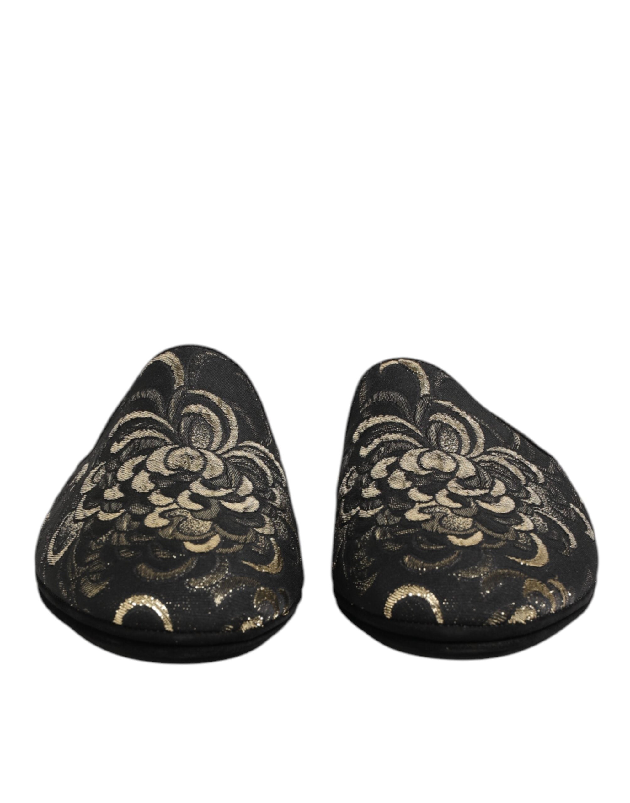 Dolce & Gabbana Schwarze Blumen-Jacquard-Pantoletten Hausschuhe Schuhe