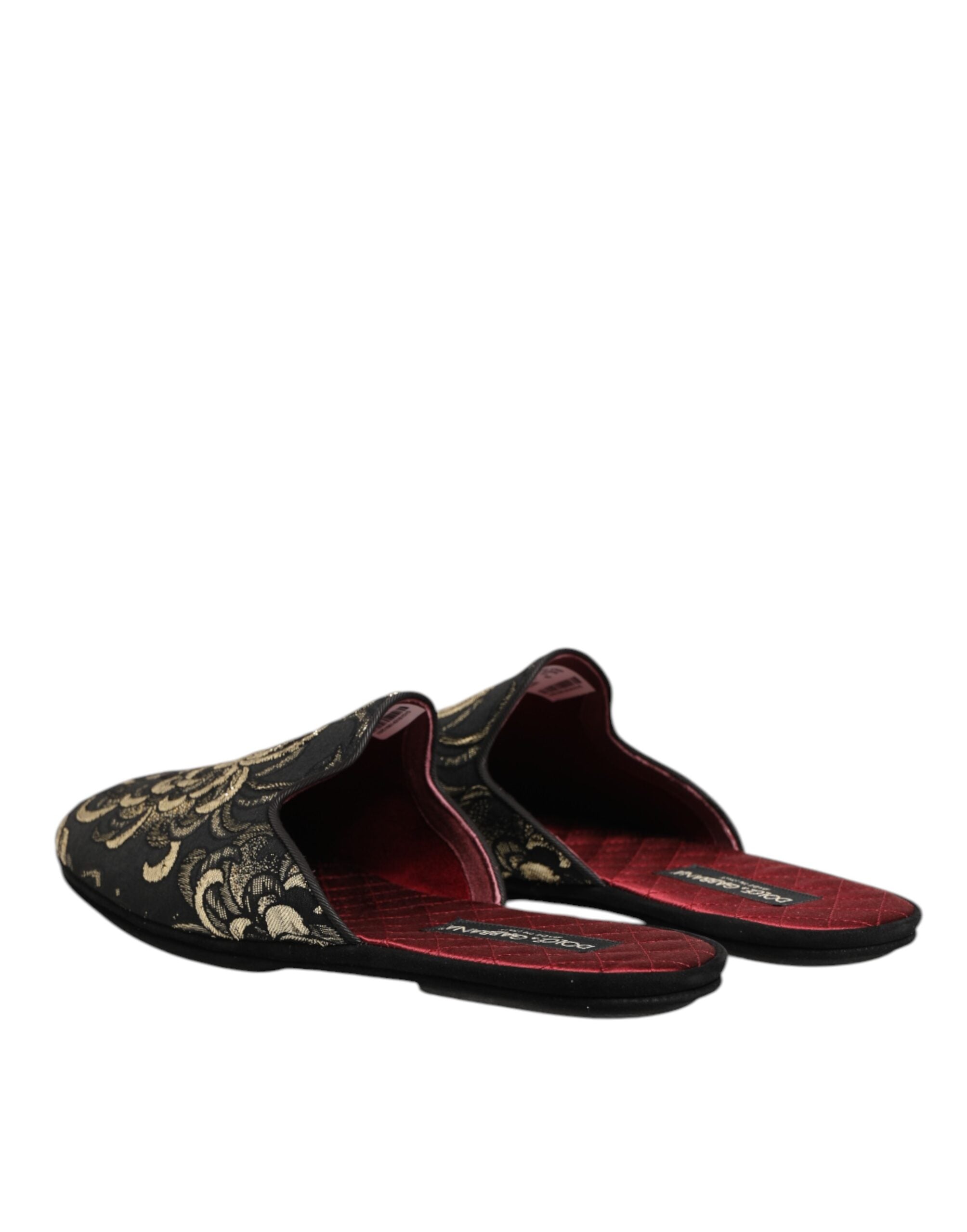 Dolce & Gabbana Schwarze Blumen-Jacquard-Pantoletten Hausschuhe Schuhe