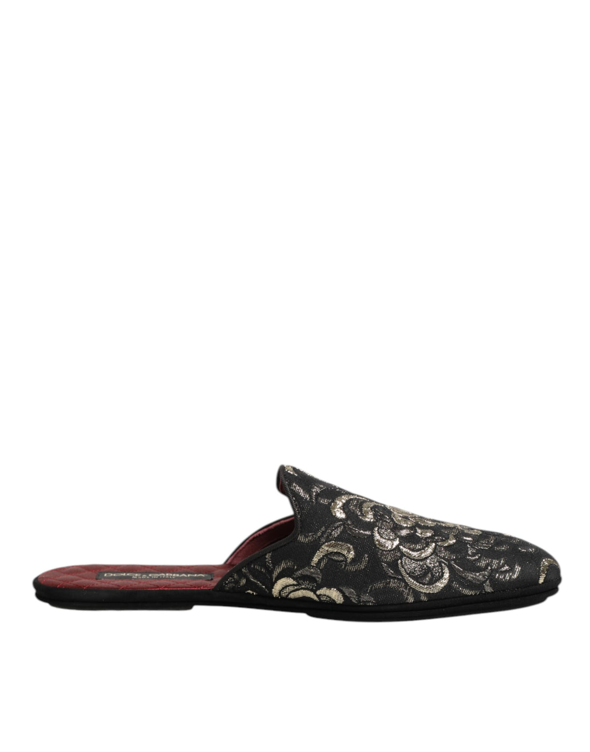 Dolce & Gabbana Schwarze Blumen-Jacquard-Pantoletten Hausschuhe Schuhe