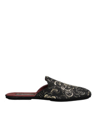 Dolce & Gabbana Schwarze Blumen-Jacquard-Pantoletten Hausschuhe Schuhe