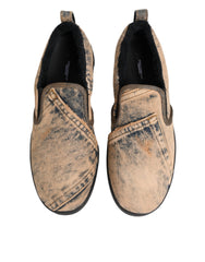 Dolce & Gabbana Beige Baumwolle Low Top Slip On Sneakers Schuhe