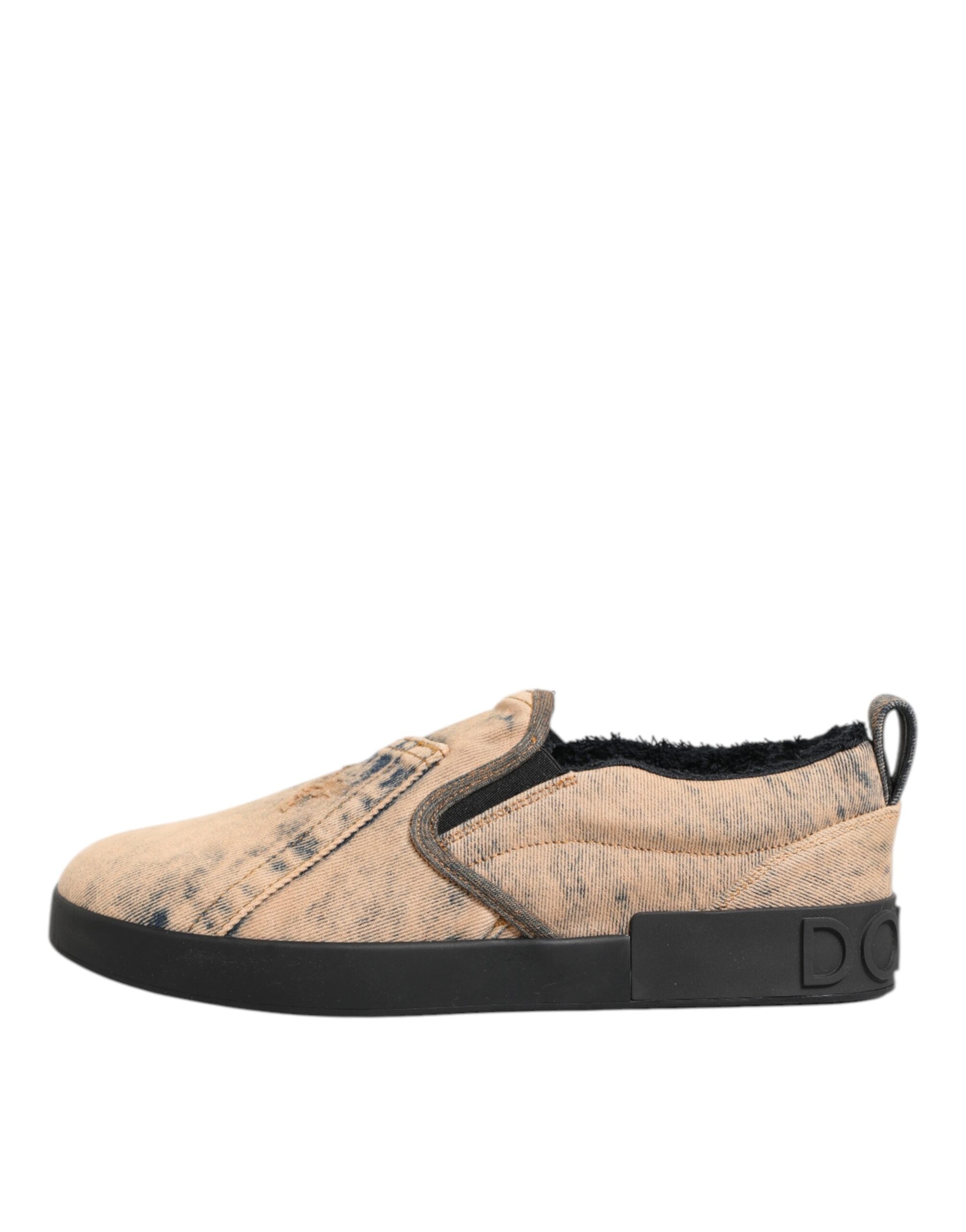 Dolce & Gabbana Beige Baumwolle Low Top Slip On Sneakers Schuhe