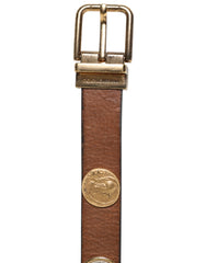 Dolce & Gabbana Brauner Ledergürtel mit gold-silberner Münzschnalle