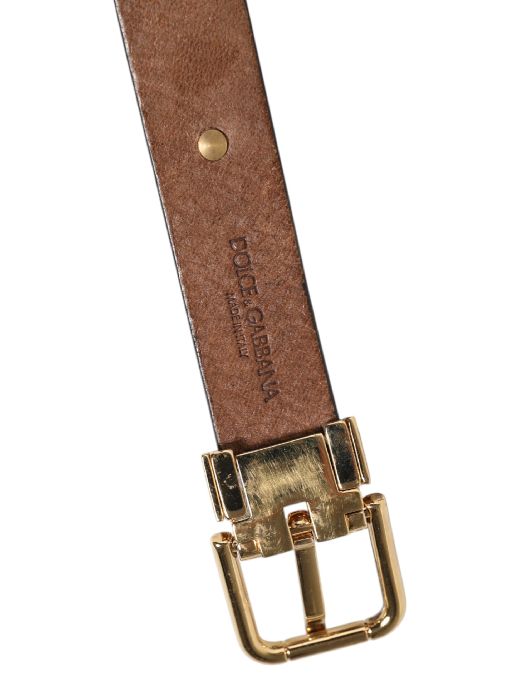 Dolce & Gabbana Brauner Ledergürtel mit gold-silberner Münzschnalle
