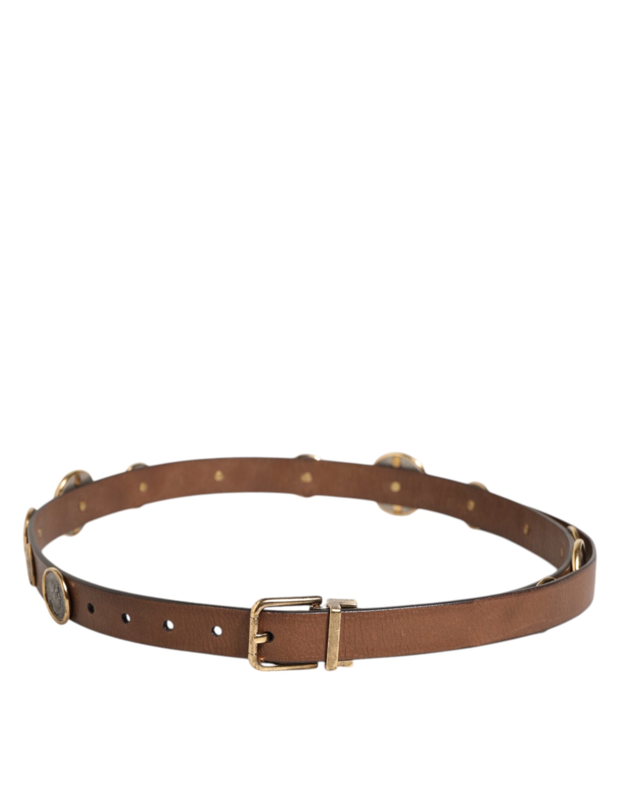 Dolce & Gabbana Brauner Ledergürtel mit gold-silberner Münzschnalle