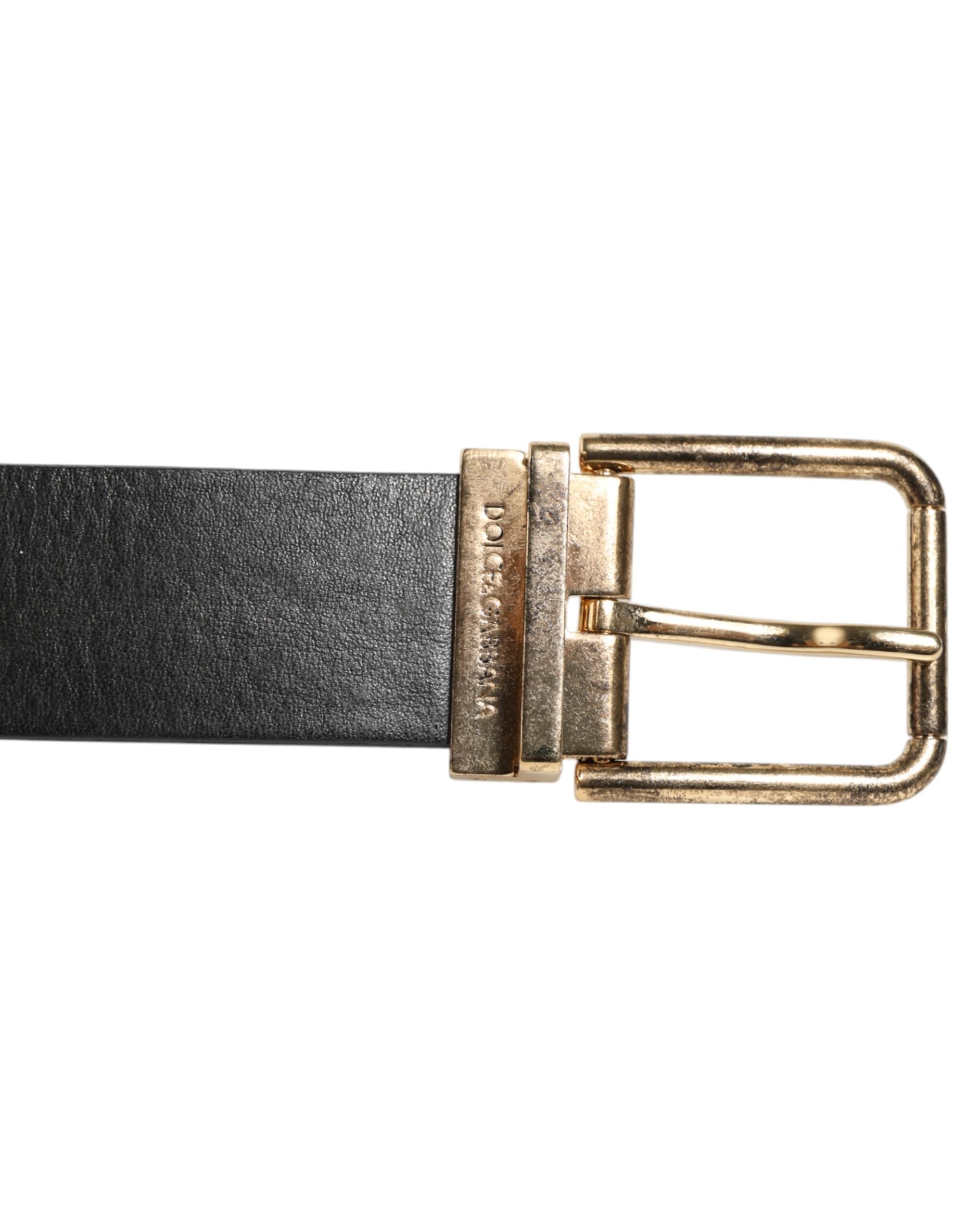 Dolce & Gabbana Gürtel aus schwarzem Leder mit gold-silberner Münzschnalle