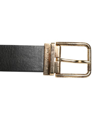 Dolce & Gabbana Gürtel aus schwarzem Leder mit gold-silberner Münzschnalle