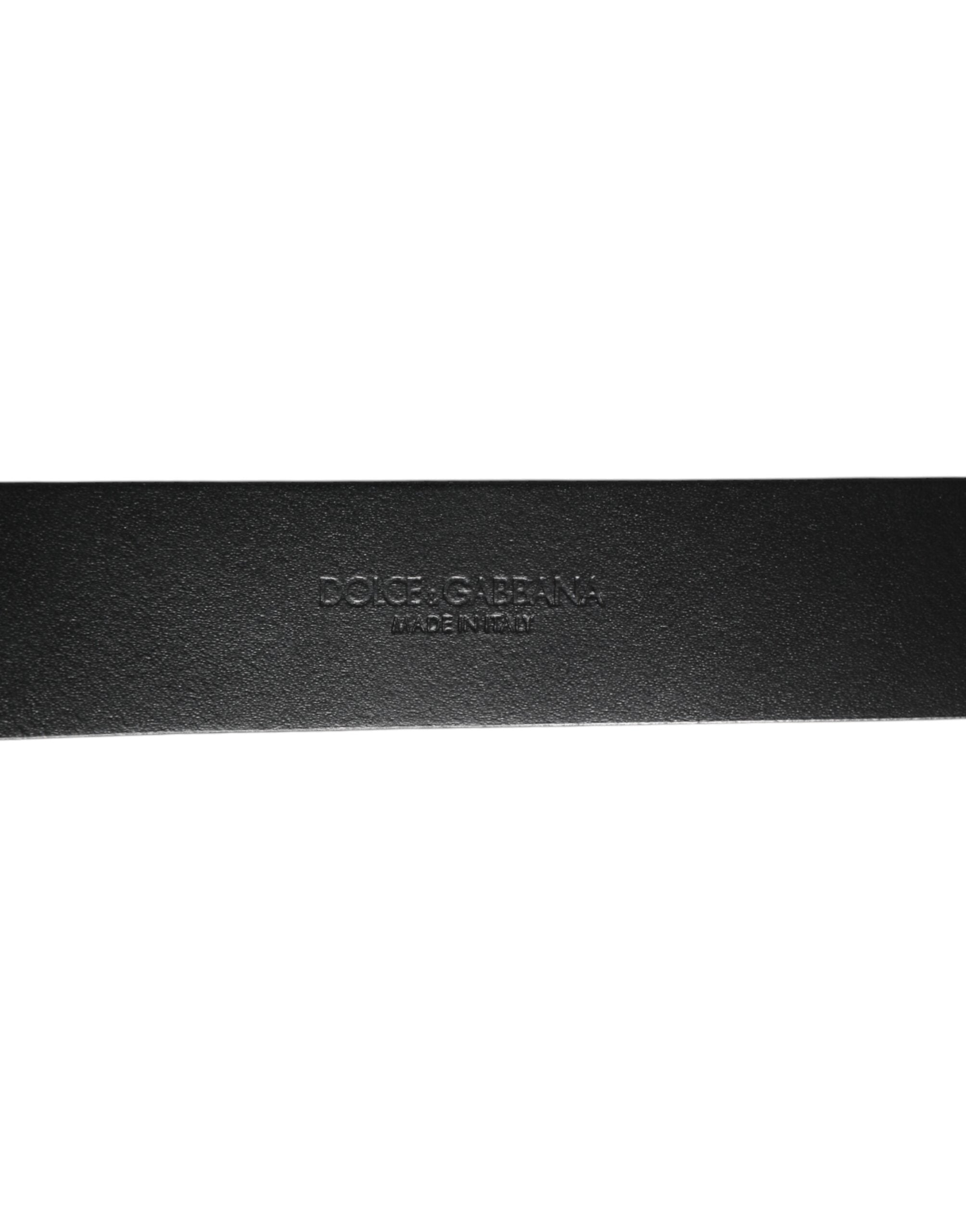 Dolce & Gabbana Black Silver Pebbled Texture Leather Buckle Men Belt