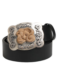 Dolce & Gabbana Schwarzer Leder Gothic Drachen Metallschnalle Gürtel