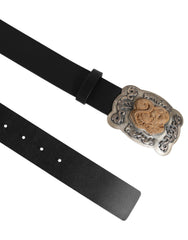 Dolce & Gabbana Schwarzer Leder Gothic Drachen Metallschnalle Gürtel