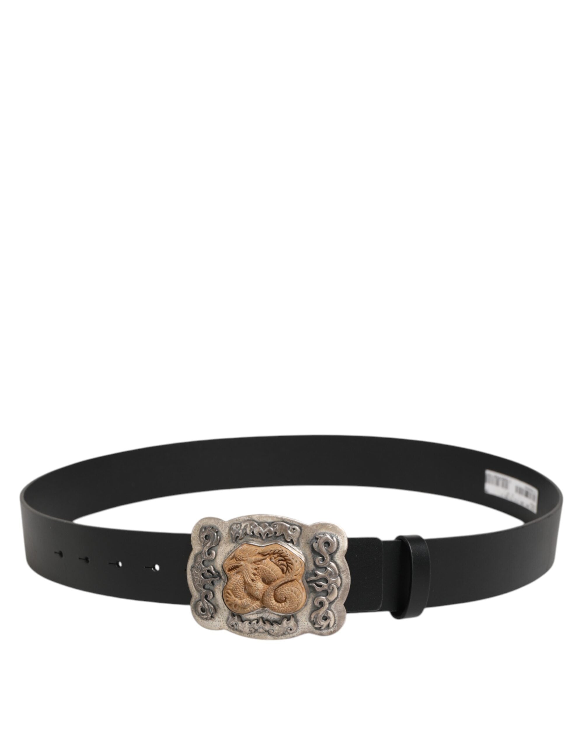 Dolce & Gabbana Schwarzer Leder Gothic Drachen Metallschnalle Gürtel