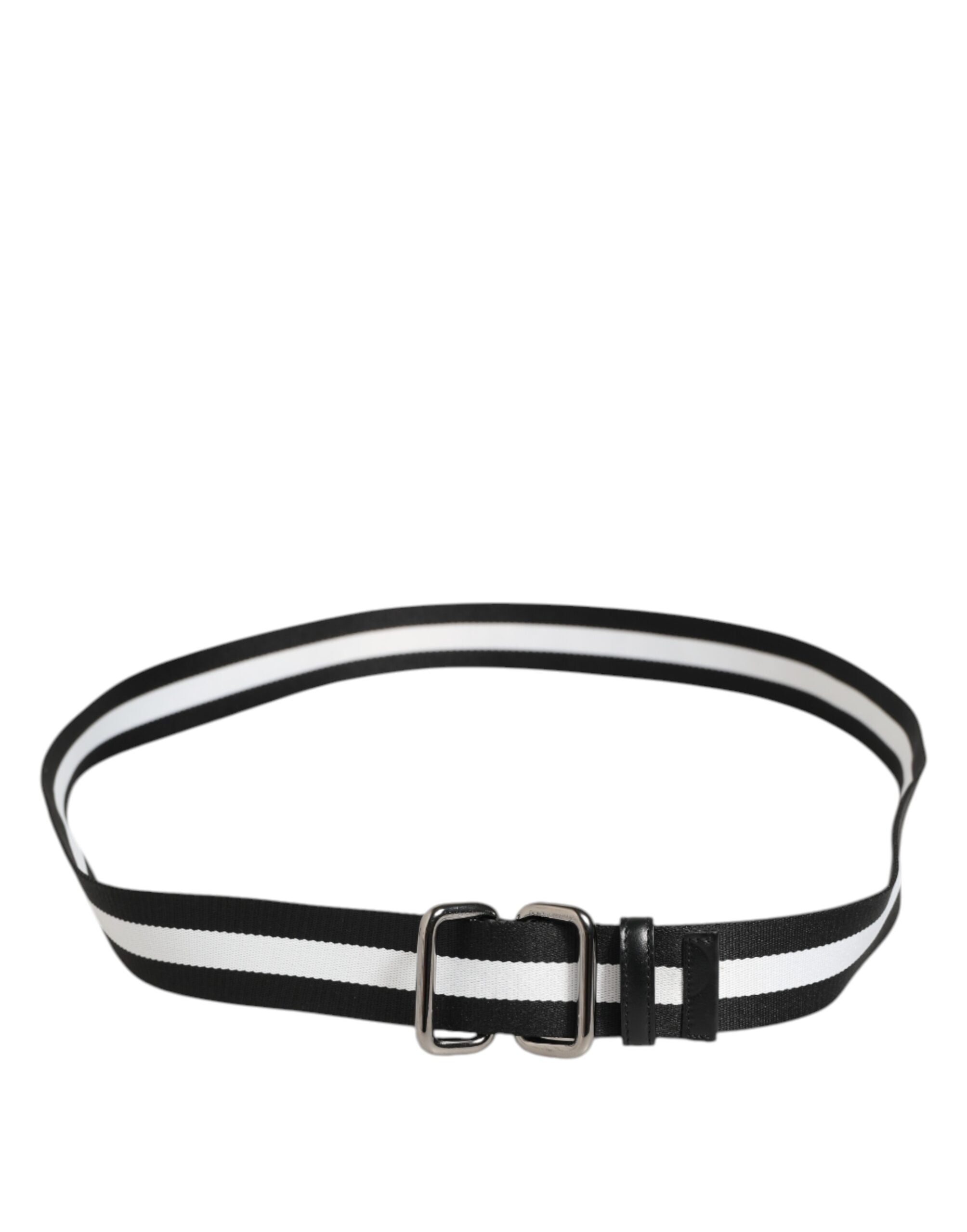 Dolce & Gabbana Herren Gürtel Schwarz Weiß Gestreift Metallschnalle
