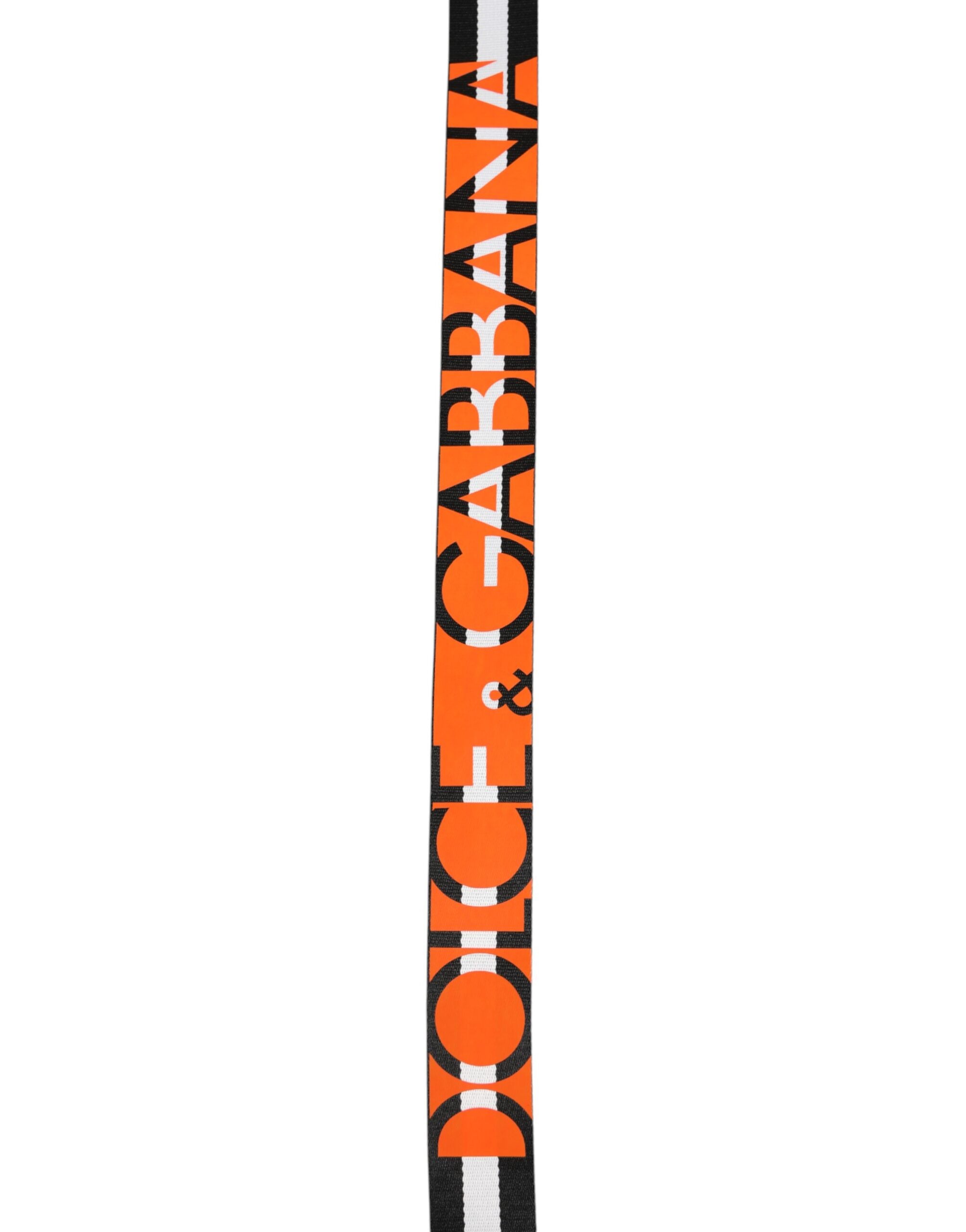 Dolce & Gabbana Black White Striped Logo Metal Buckle Belt