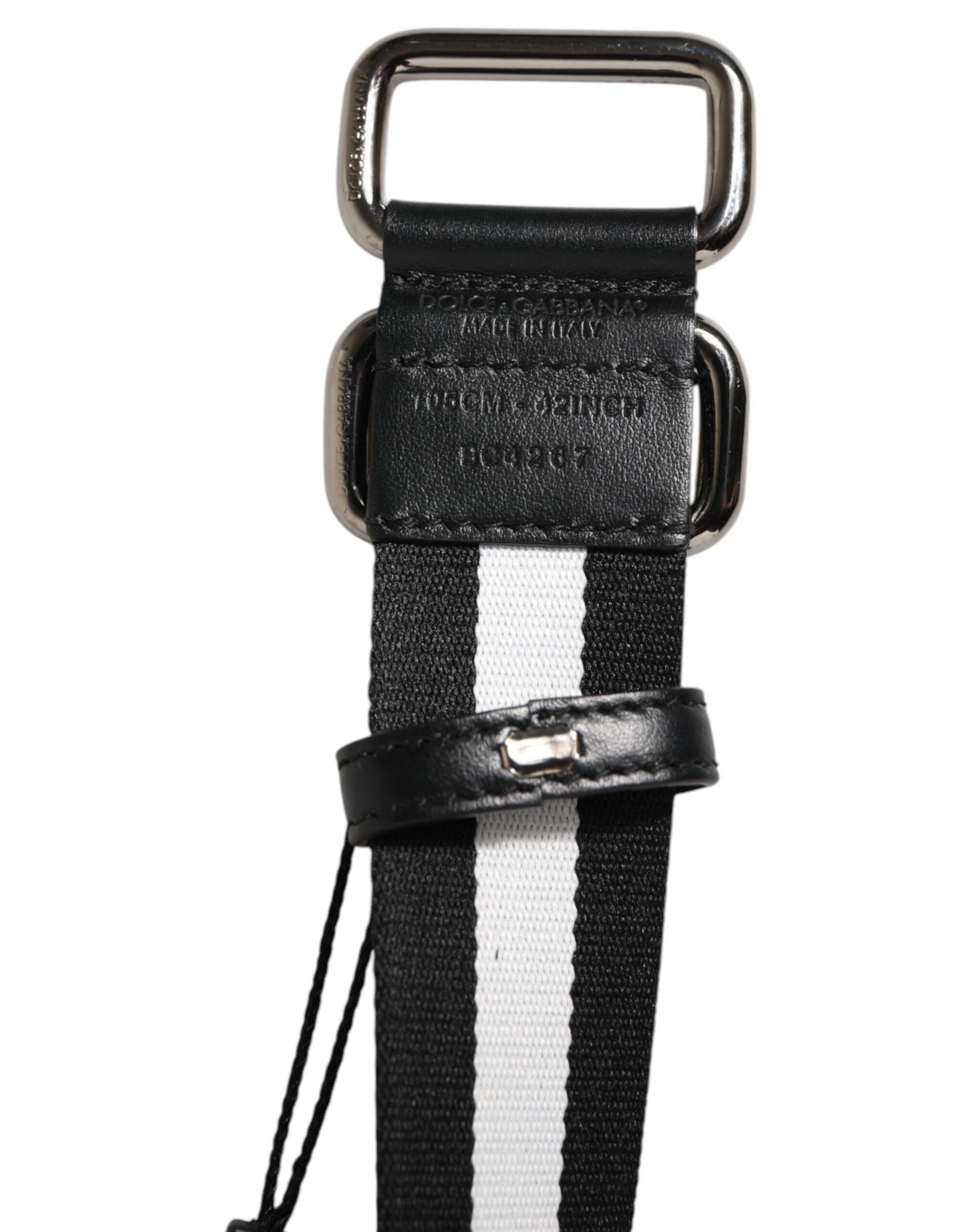 Dolce & Gabbana Gürtel mit schwarz-weiß gestreiftem Logo und Metallschnalle