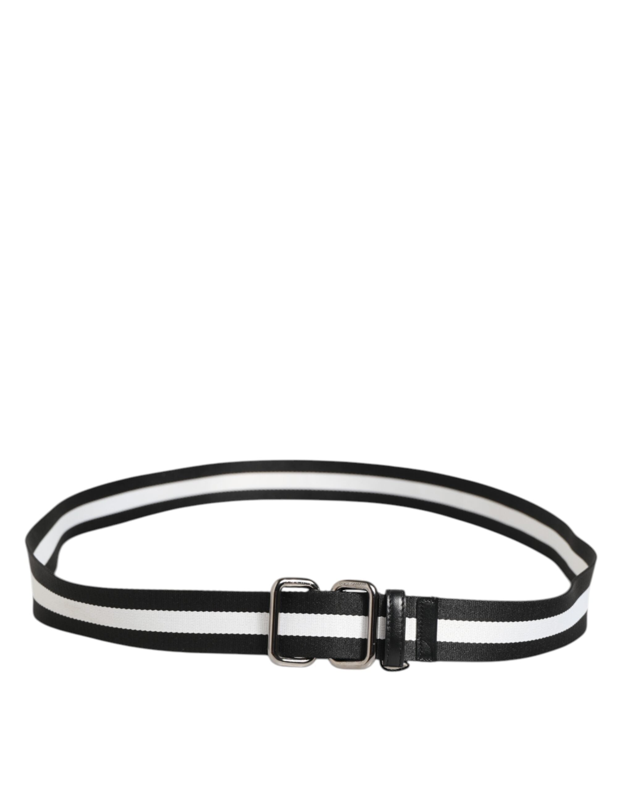 Dolce & Gabbana Gürtel mit schwarz-weiß gestreiftem Logo und Metallschnalle