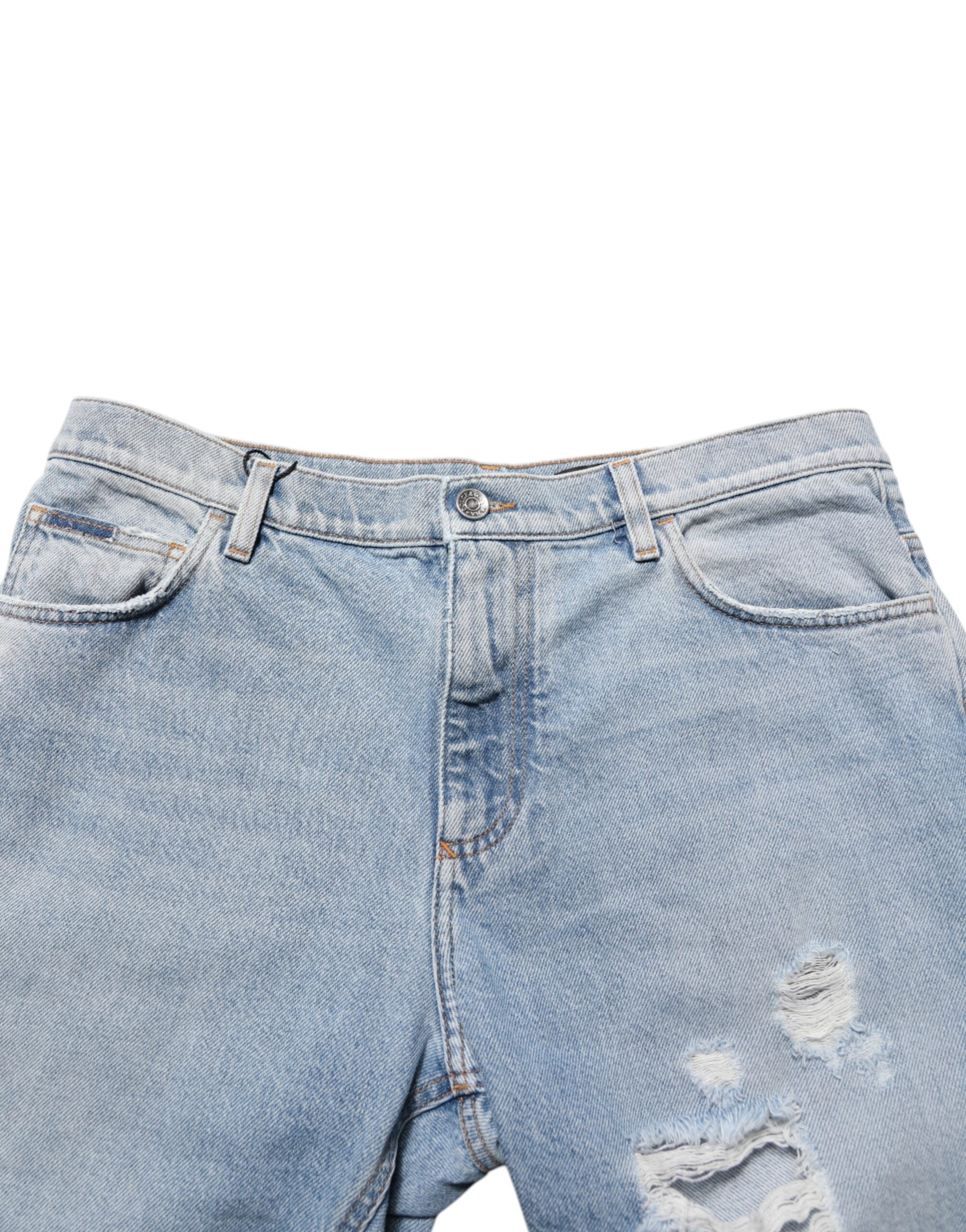 Dolce & Gabbana Blauwe Katoenen Distressed Denim Bermudashorts