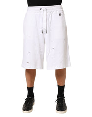Dolce & Gabbana Weiße Baumwoll-Bermuda-Sweatpants-Shorts mit Rissen
