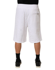 Dolce & Gabbana Weiße Baumwoll-Bermuda-Sweatpants-Shorts mit Rissen