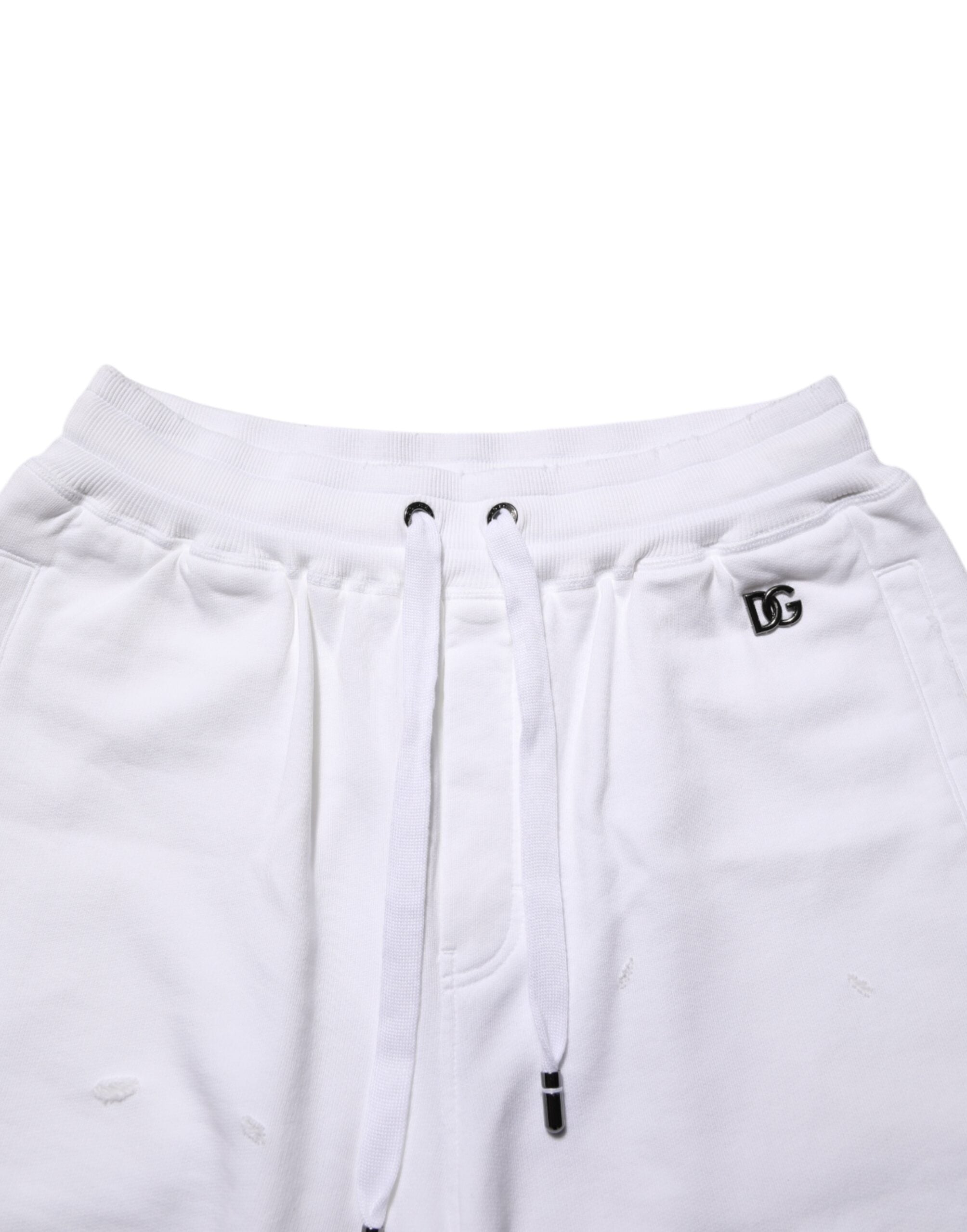 Dolce & Gabbana Weiße Baumwoll-Bermuda-Sweatpants-Shorts mit Rissen