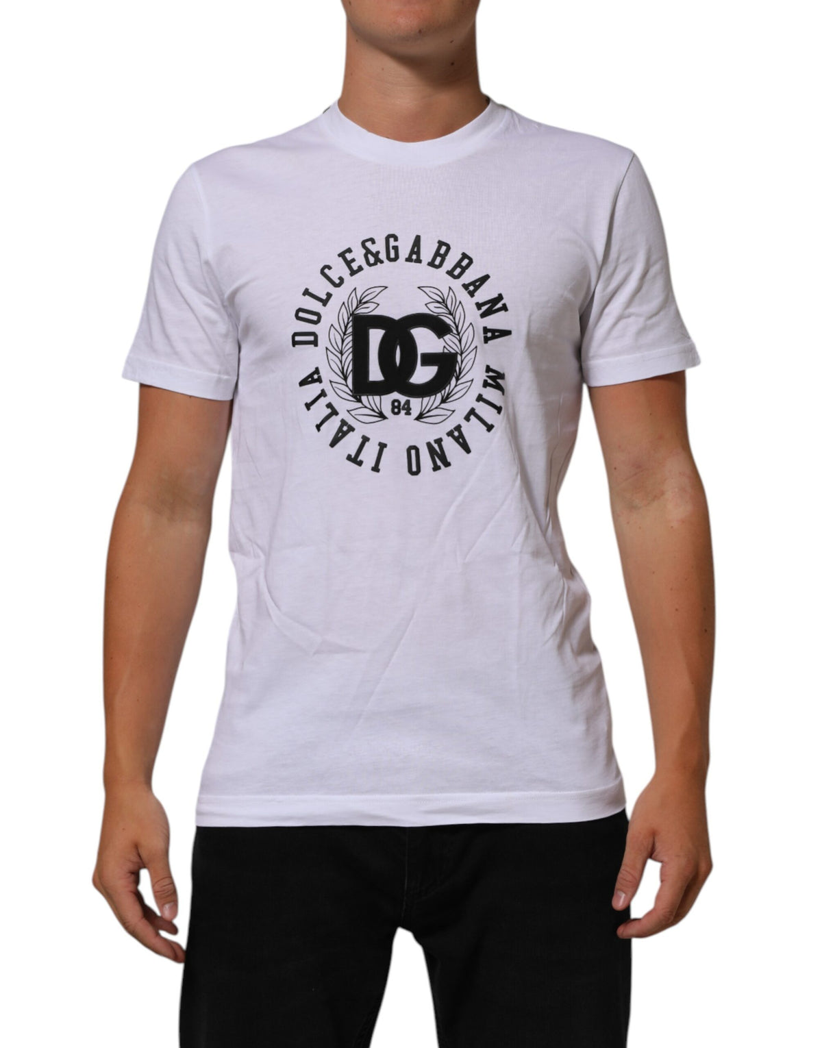 Dolce & Gabbana Weißes Baumwoll-T-Shirt mit Logo-Print und Rundhalsausschnitt