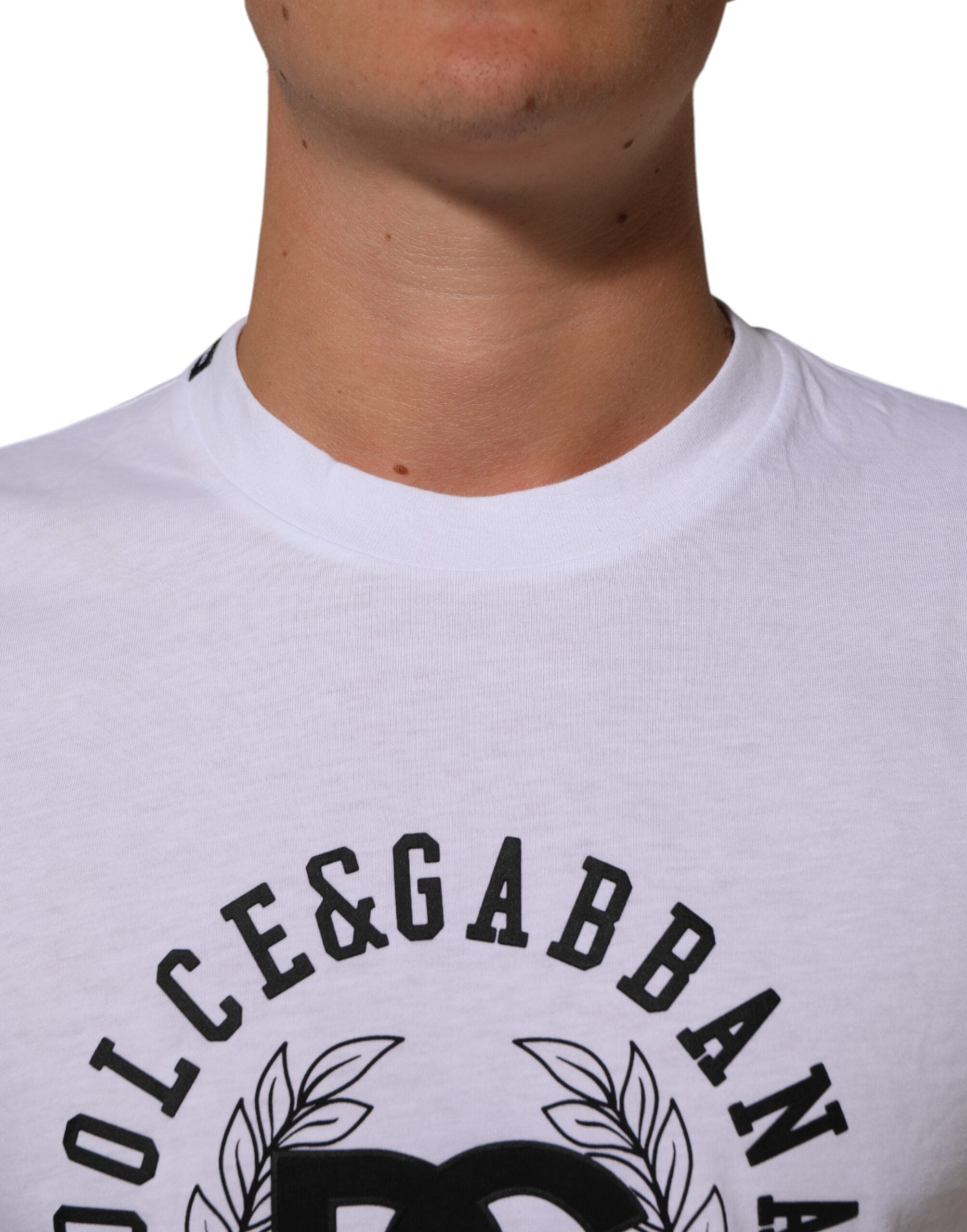 Dolce & Gabbana Weißes Baumwoll-T-Shirt mit Logo-Print und Rundhalsausschnitt
