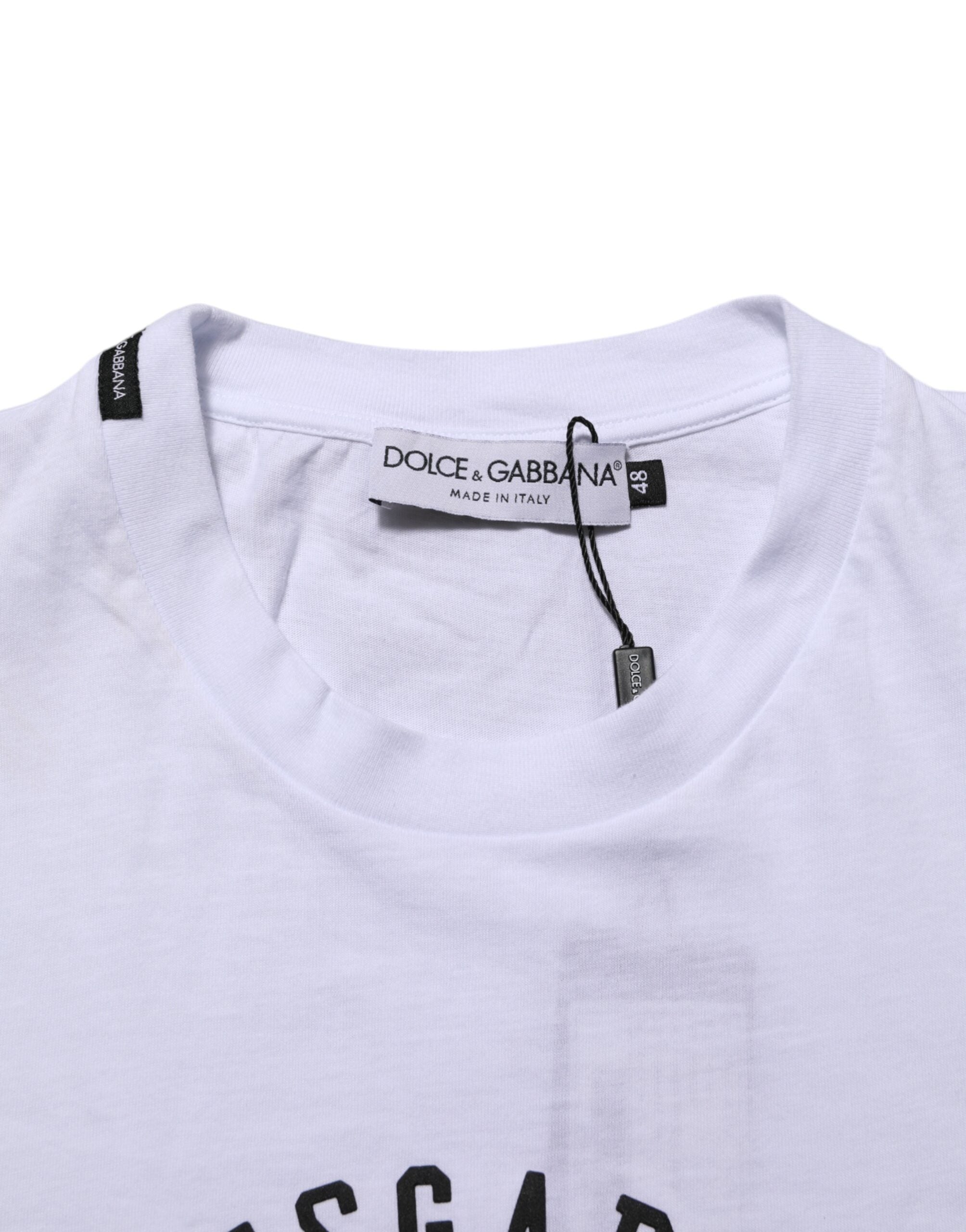 Dolce & Gabbana Weißes Baumwoll-T-Shirt mit Logo-Print und Rundhalsausschnitt