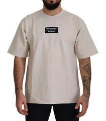 Dolce & Gabbana Elfenbeinfarbenes Baumwoll-T-Shirt mit Elfenbeinfarbenem Print und Rundhalsausschnitt