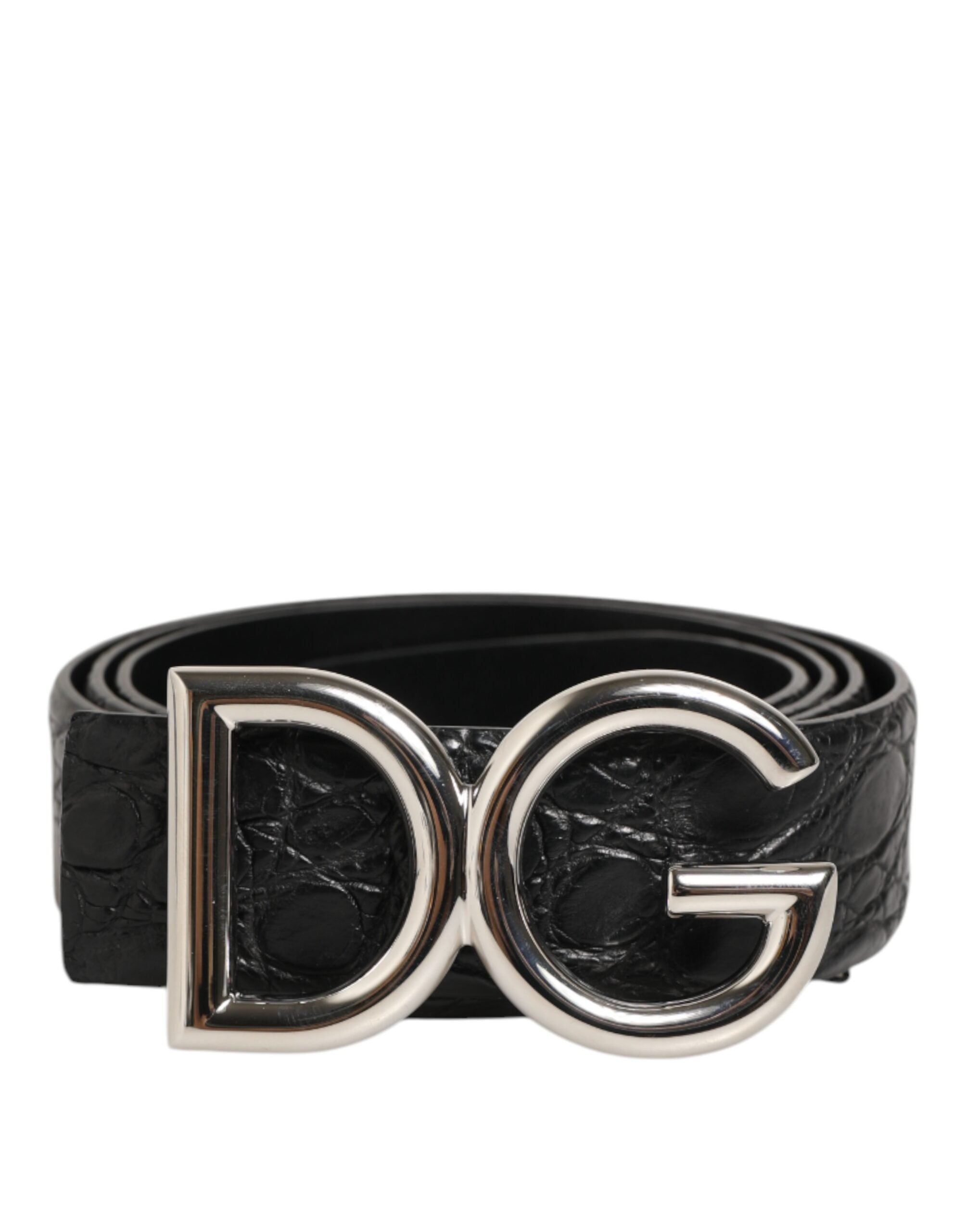 Dolce & Gabbana Gürtel aus schwarzem Exotenleder mit DG-Logo-Schnalle