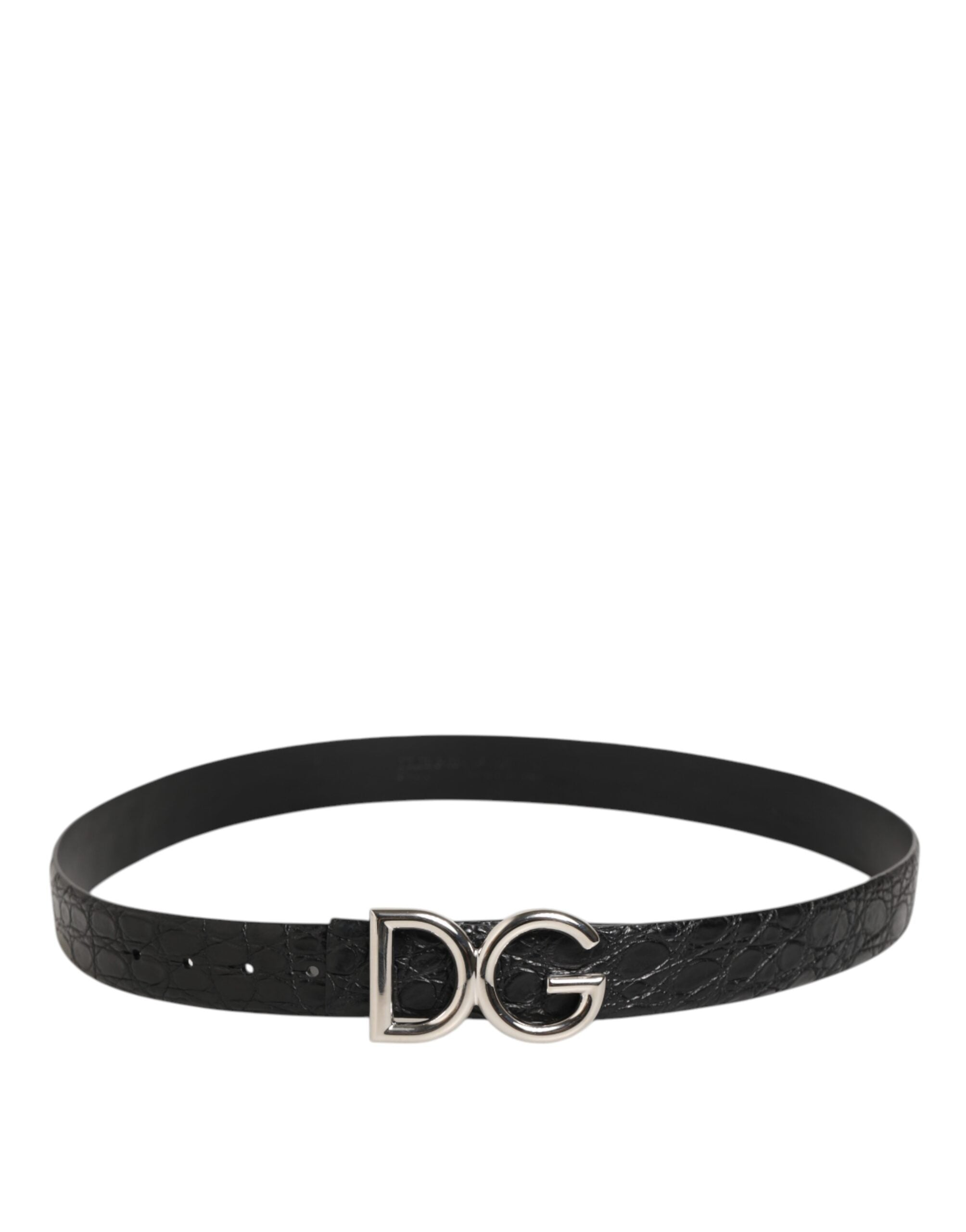 Dolce & Gabbana Gürtel aus schwarzem Exotenleder mit DG-Logo-Schnalle