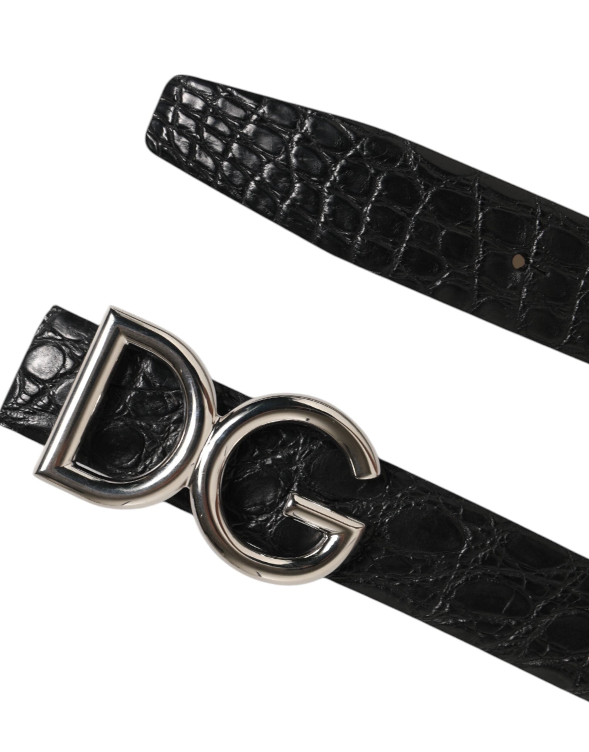 Dolce & Gabbana Gürtel aus schwarzem Exotenleder mit DG-Logo-Schnalle