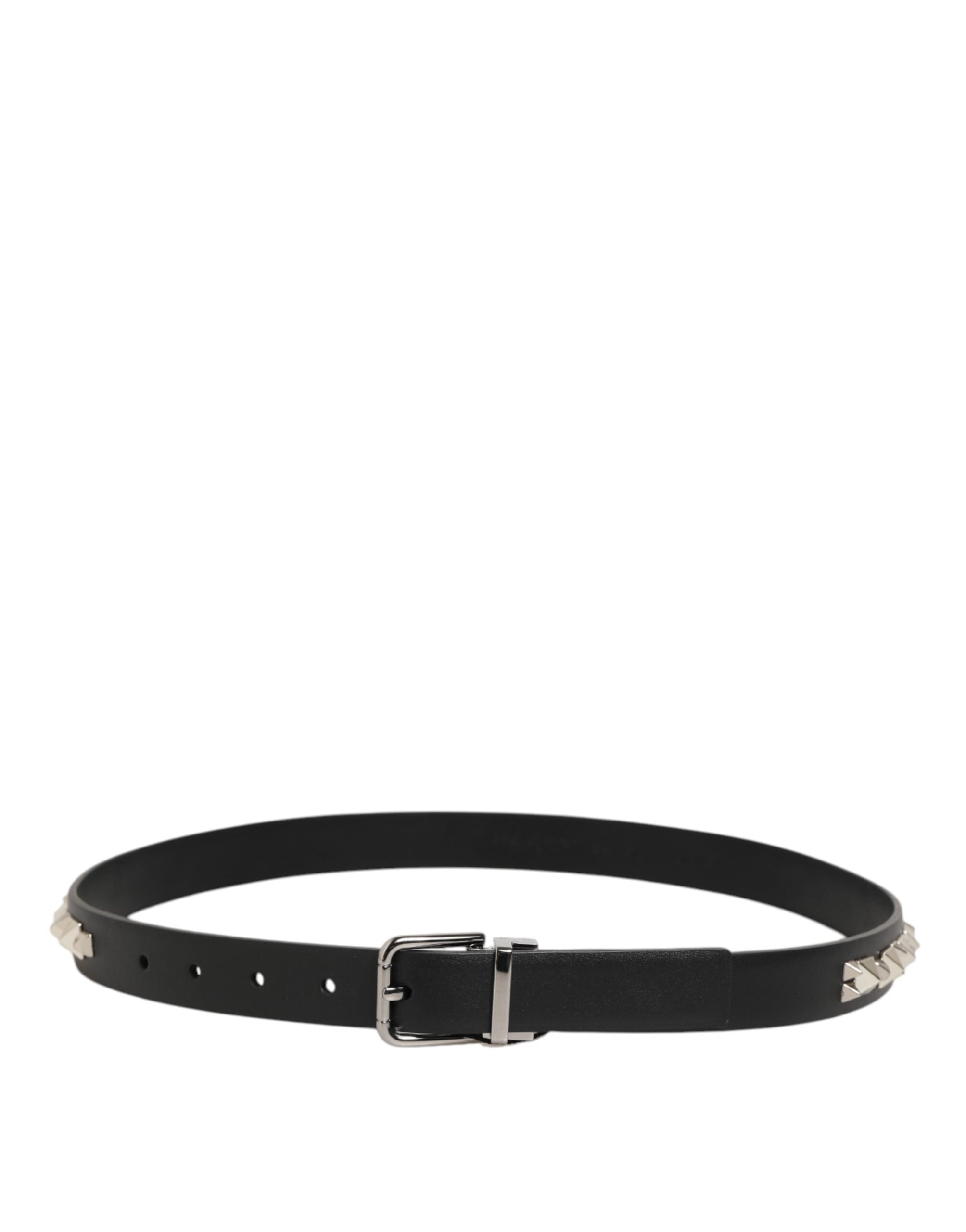 Dolce & Gabbana Zwarte Leren Riem met Zilverkleurige Gesp en Studs