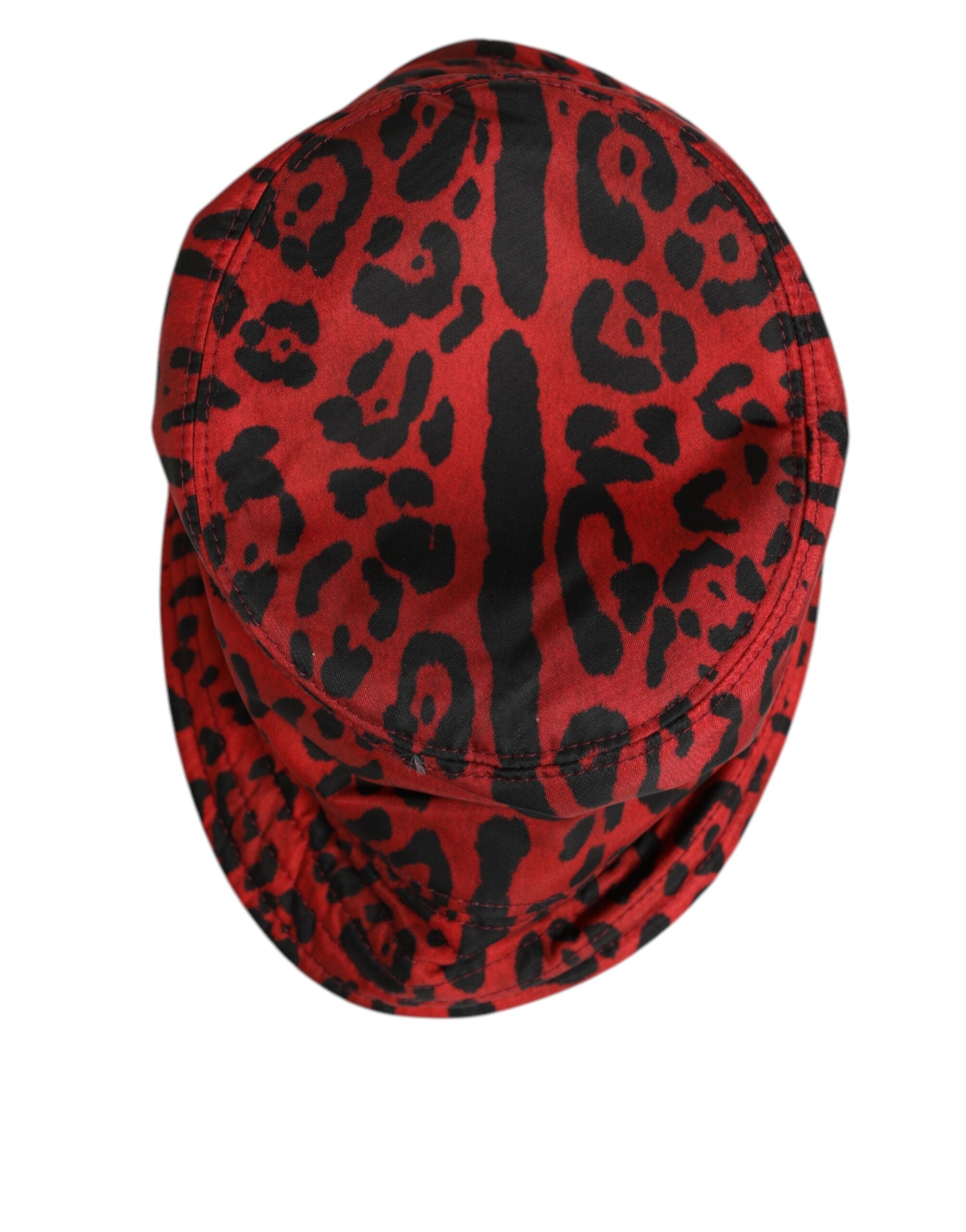 Dolce & Gabbana Rot Schwarz Nylon Leopardenmuster Fischerhut Herrenkappe