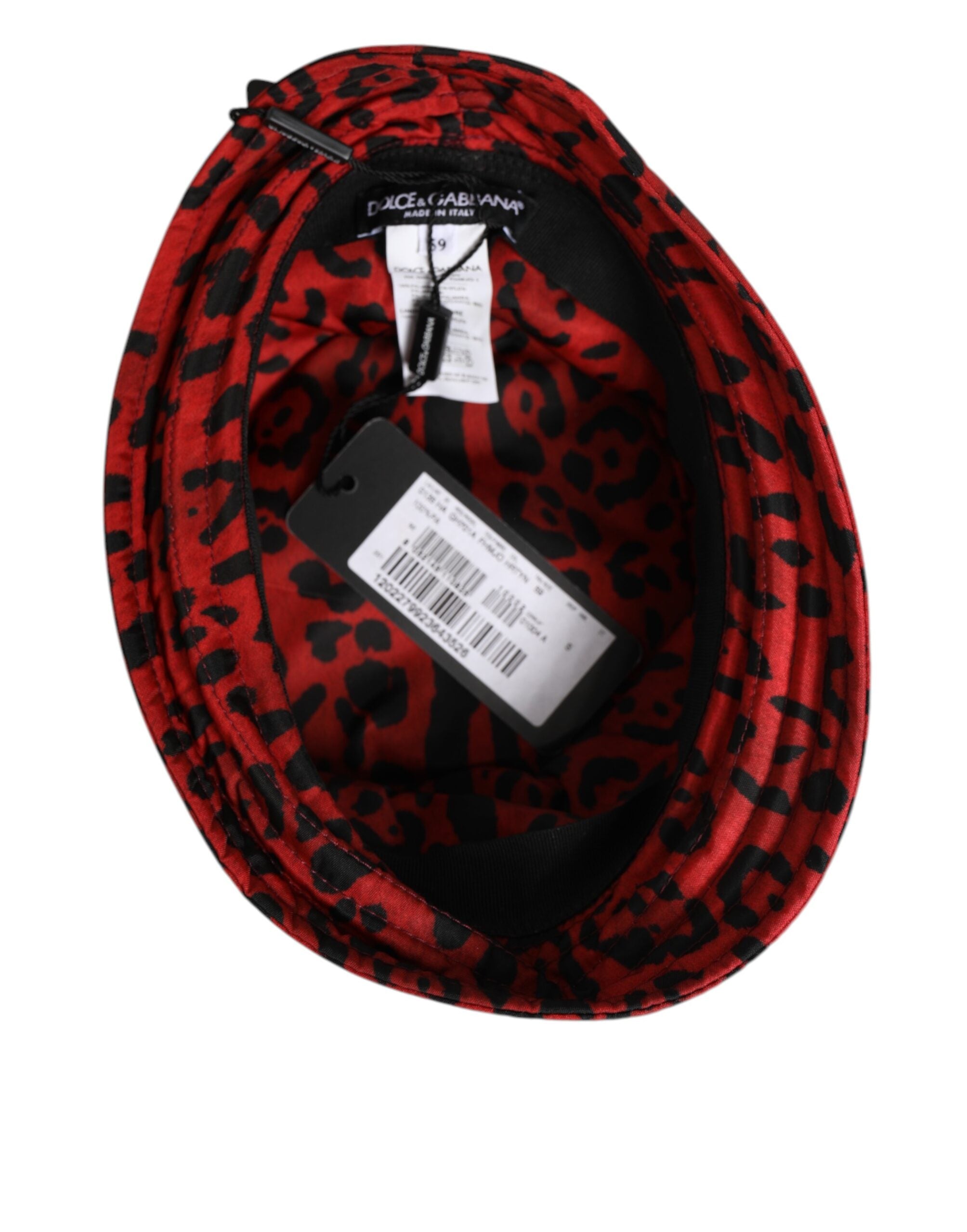 Dolce & Gabbana Rot Schwarz Nylon Leopardenmuster Fischerhut Herrenkappe
