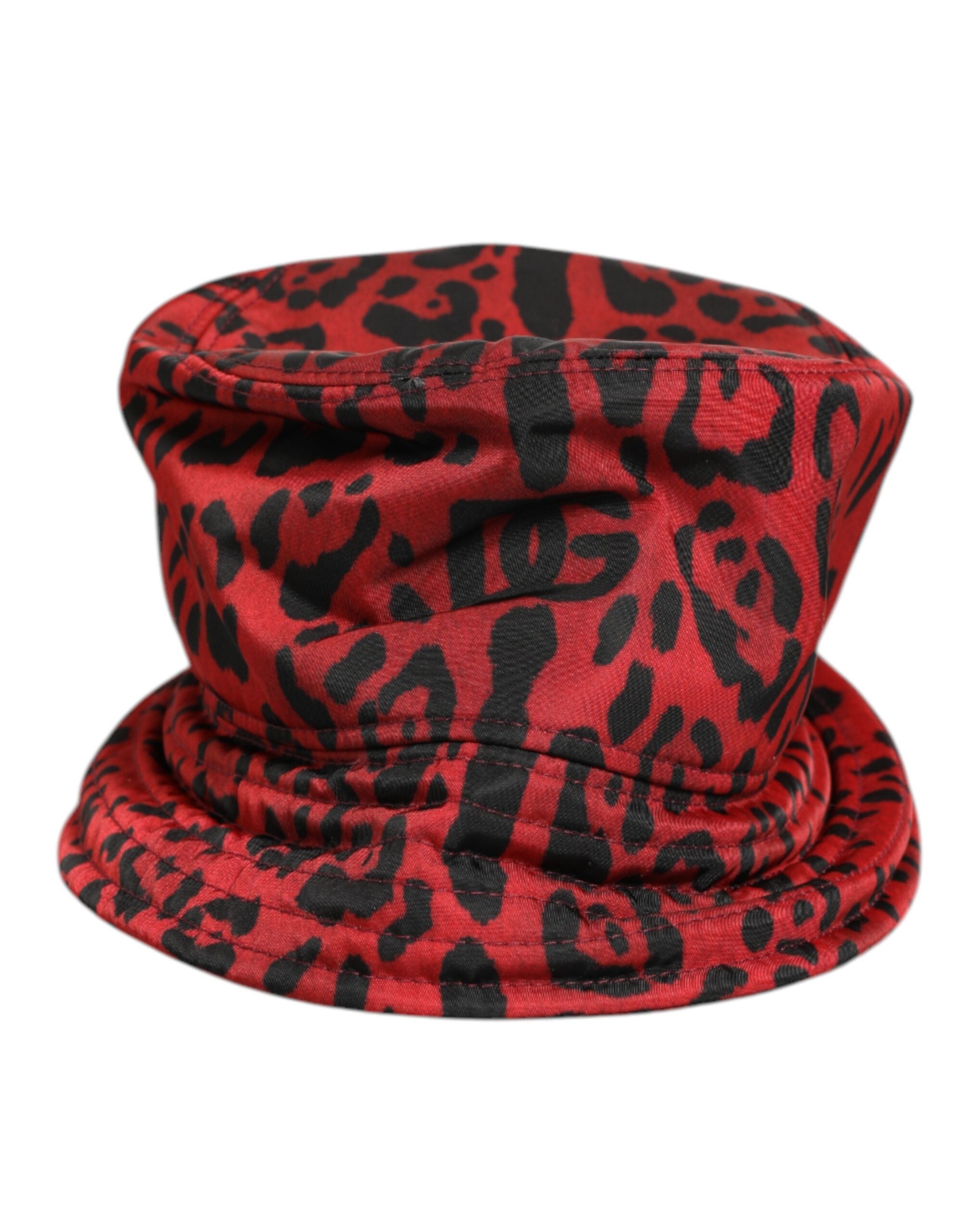 Dolce & Gabbana Rot Schwarz Nylon Leopardenmuster Fischerhut Herrenkappe