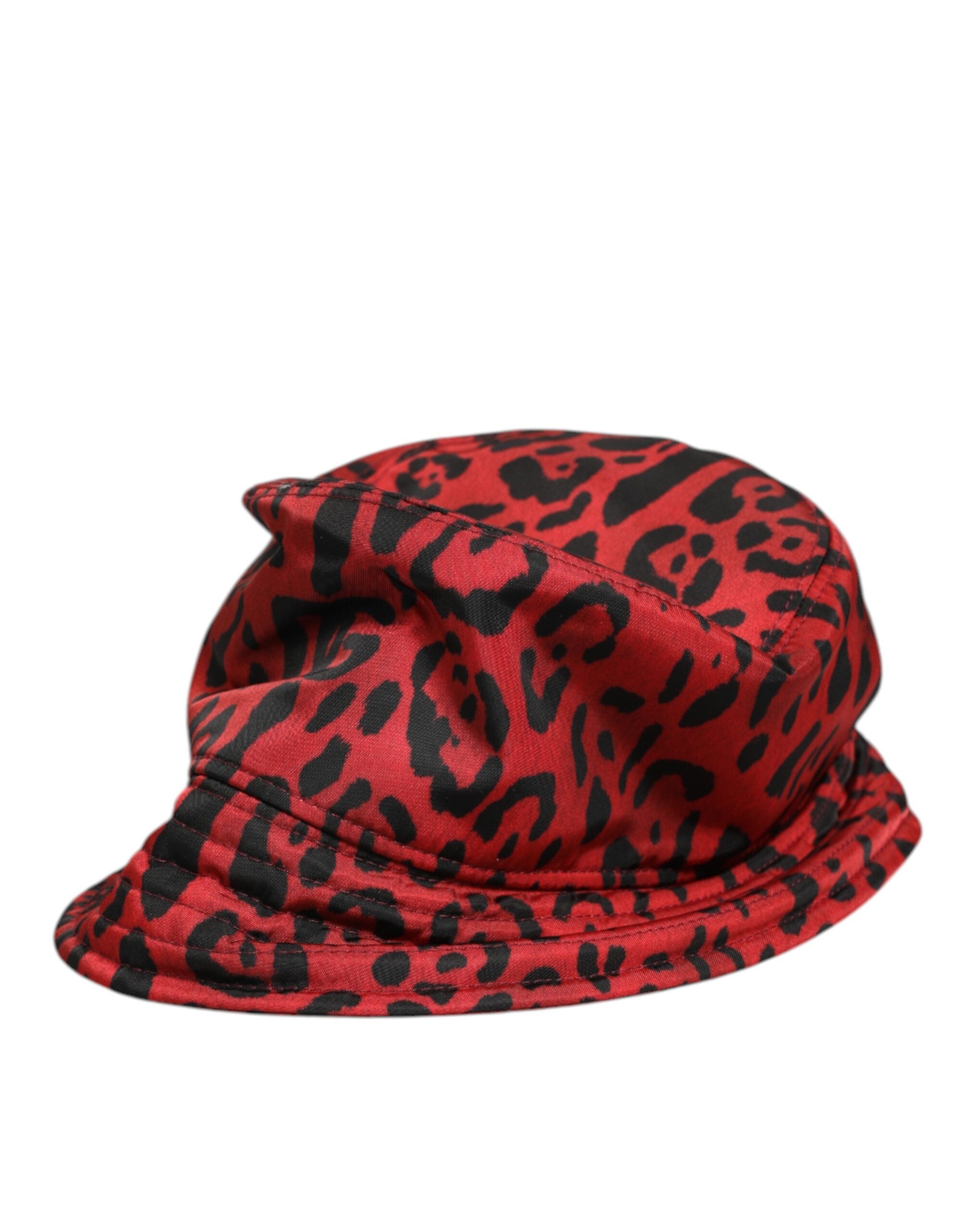 Dolce & Gabbana Rot Schwarz Nylon Leopardenmuster Fischerhut Herrenkappe