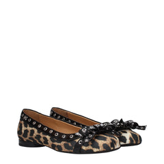 Ganni bruine stoffen ballerina's