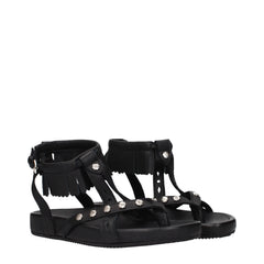 Isabel Marant Zwarte Leren Platte Sandalen